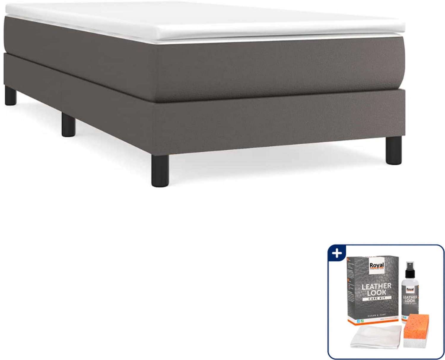 vidaXL boxspring met matras - 80 x 200 cm - kunstleer - grijs - Inclusief onderhoudsset voor kunstleer 150 ml
