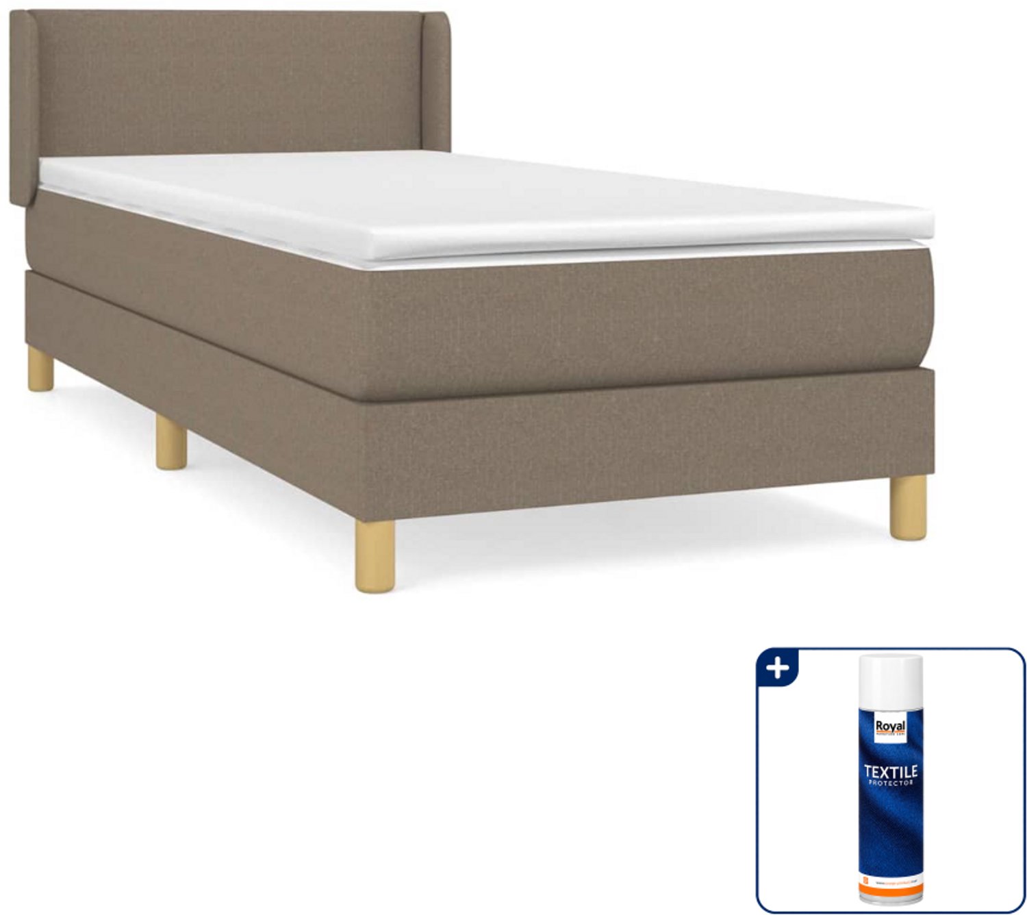 vidaXL boxspring met matras - 90 x 200 cm - taupe - Inclusief textielbeschermer 500 ml