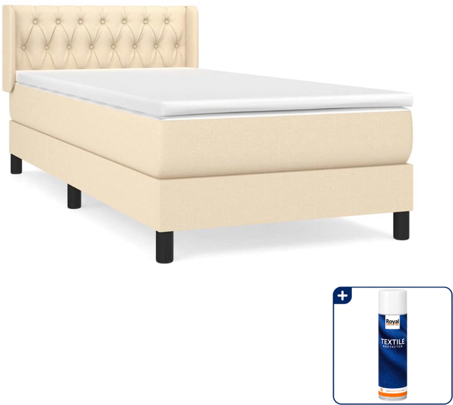 vidaXL boxspring met matras 90 x 190 cm - stof - crèmekleurig - Inclusief textielbeschermer 500 ml