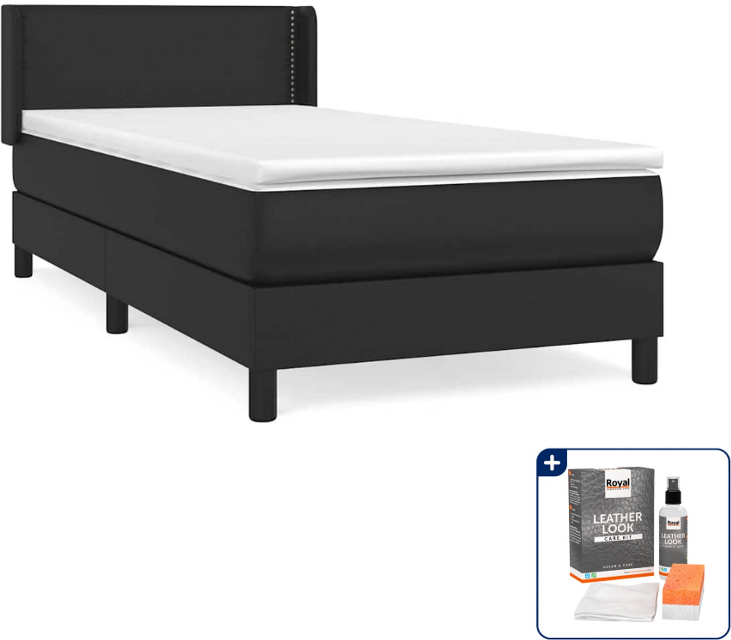 vidaXL boxspring met matras 90 x 200 cm - kunstleer - zwart - Inclusief onderhoudsset voor kunstleer 150 ml