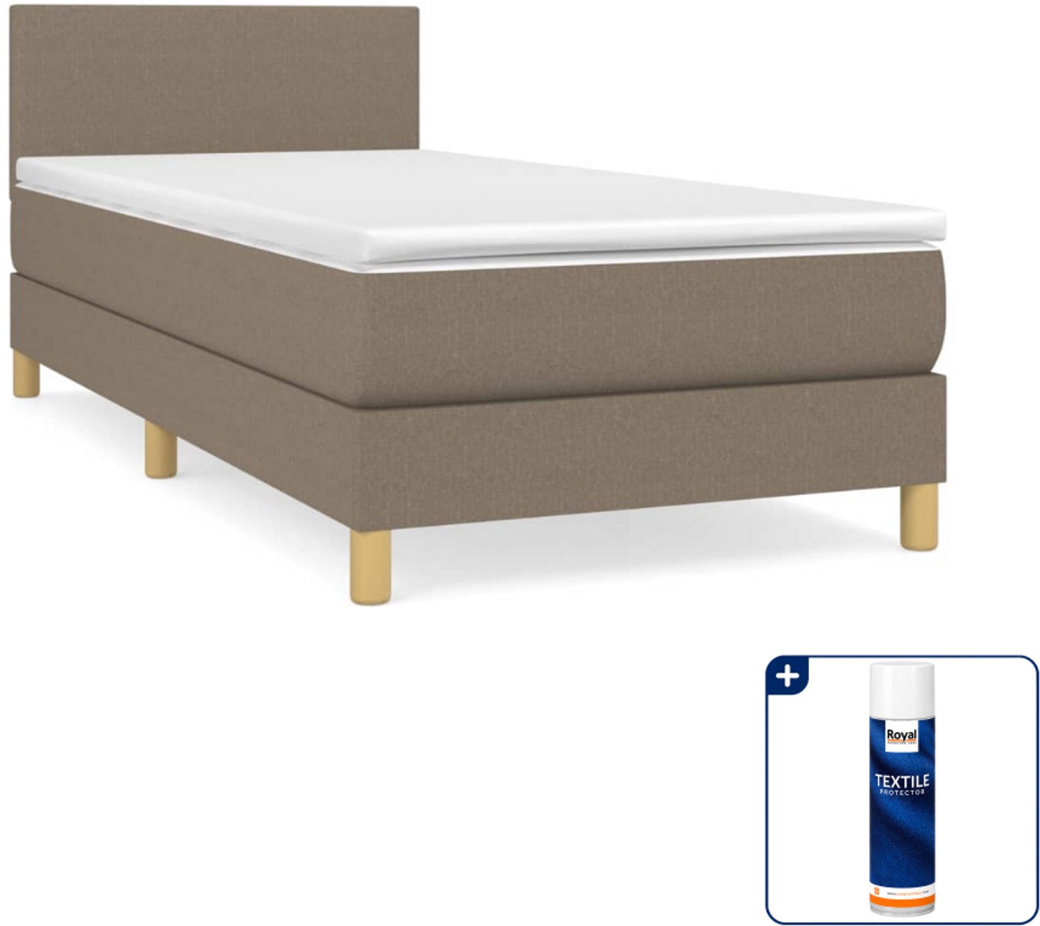 vidaXL boxspring met matras - 100 x 200 cm - stof - taupe - Inclusief textielbeschermer 500 ml