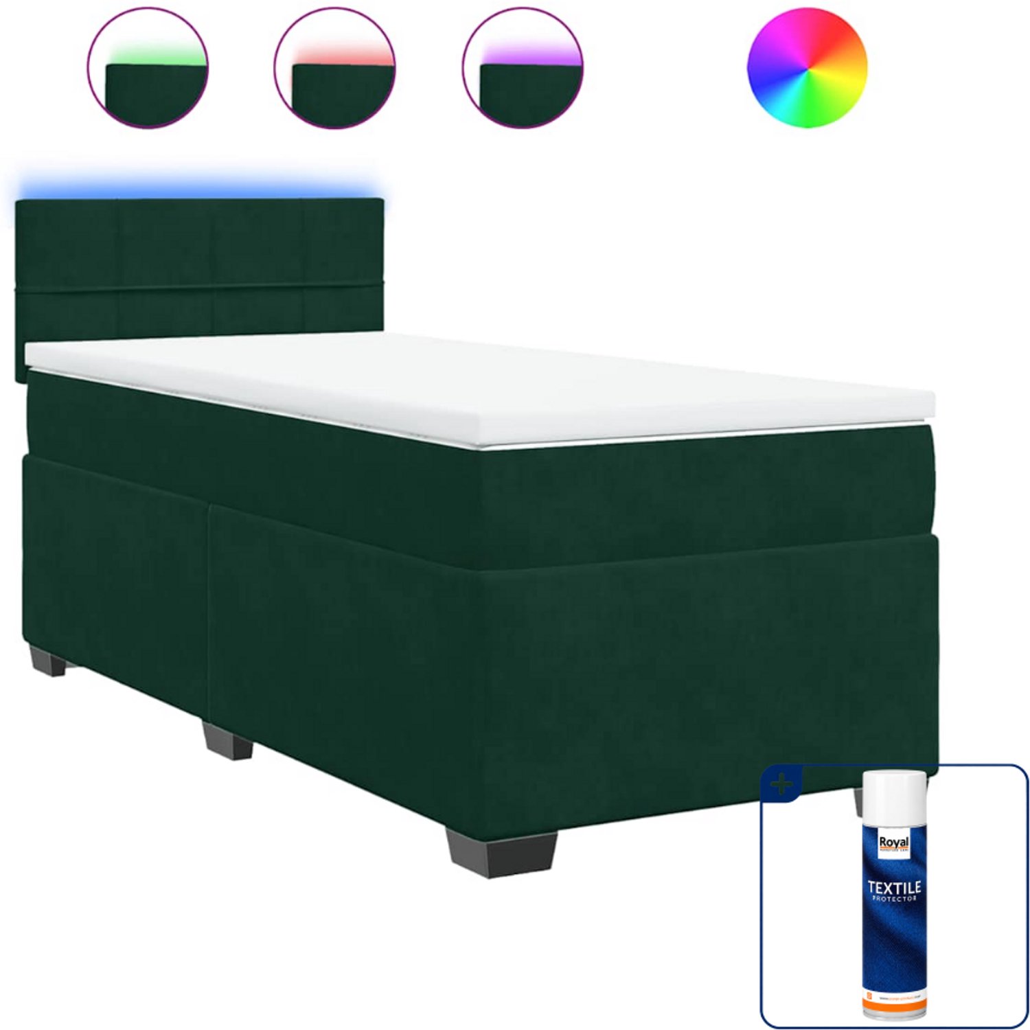 vidaXL boxspring met matras - 90 x 190 cm - fluweel - donkergroen - Inclusief textielbeschermer 500 ml