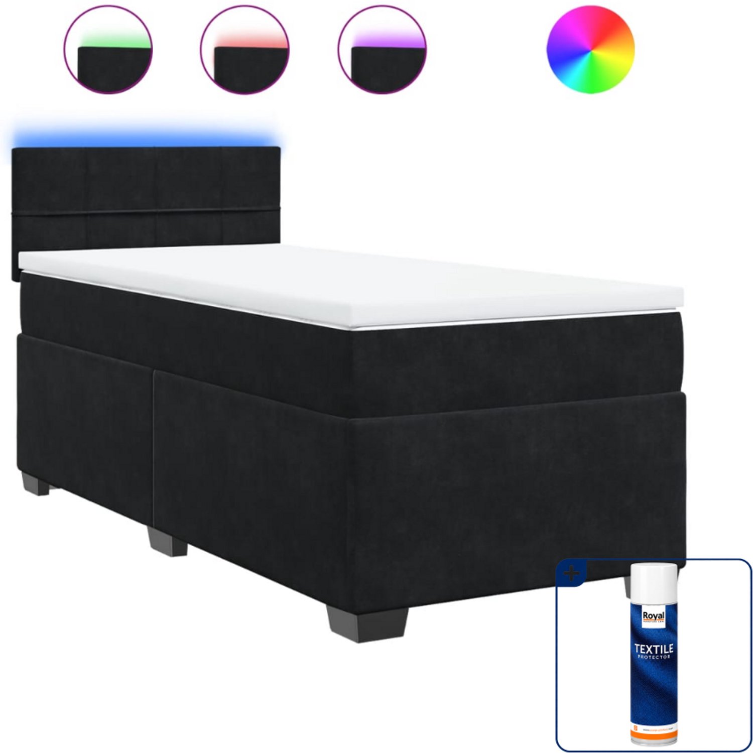 vidaXL boxspring met matras en topper - 90 x 200 cm - fluweel - zwart - Inclusief textielbeschermer 500 ml
