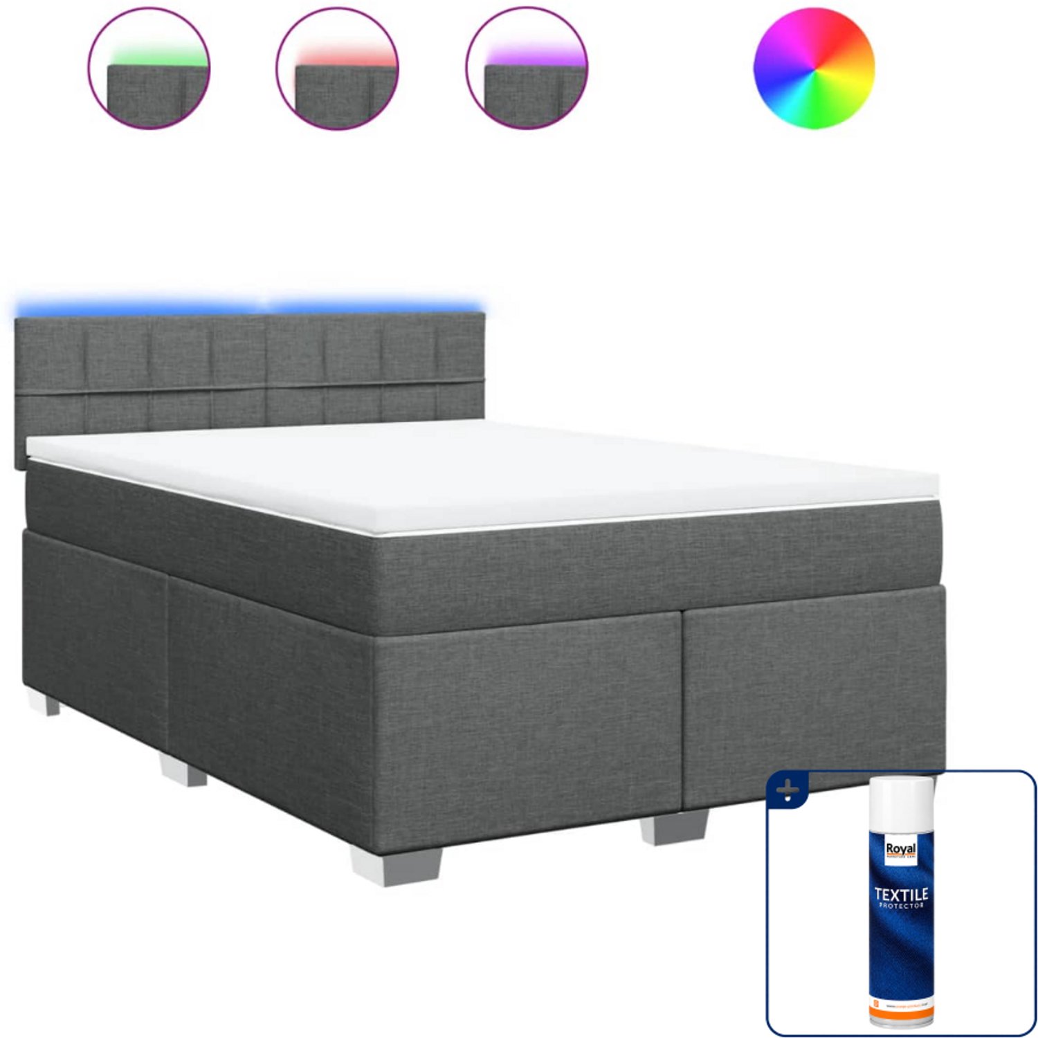 vidaXL boxspring queensize - 160 x 200 cm - stof - donkergrijs - Inclusief textielbeschermer 500 ml