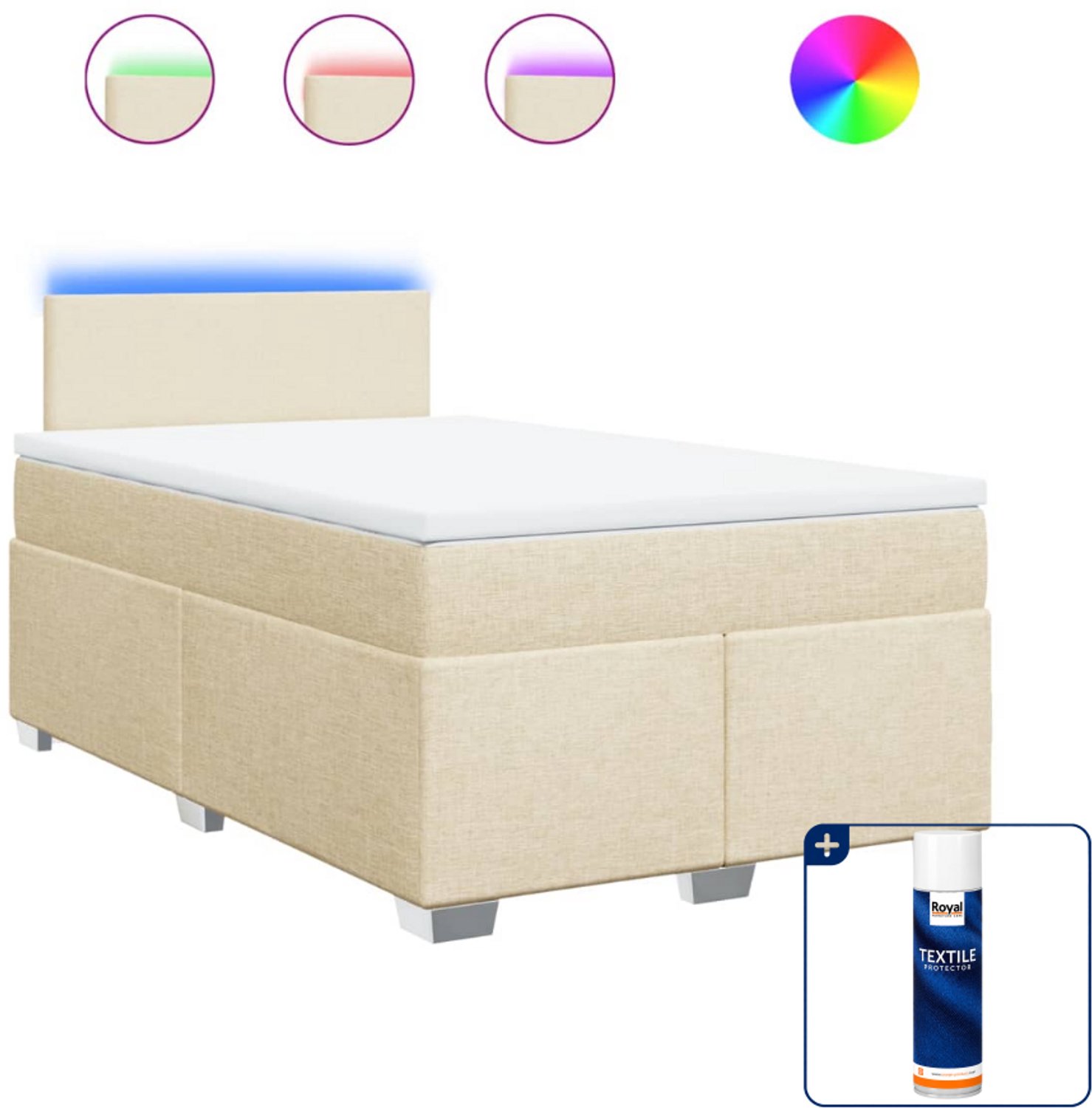 vidaXL boxspring met matras - 120 x 190 cm - stof - crèmekleurig - Inclusief textielbeschermer 500 ml