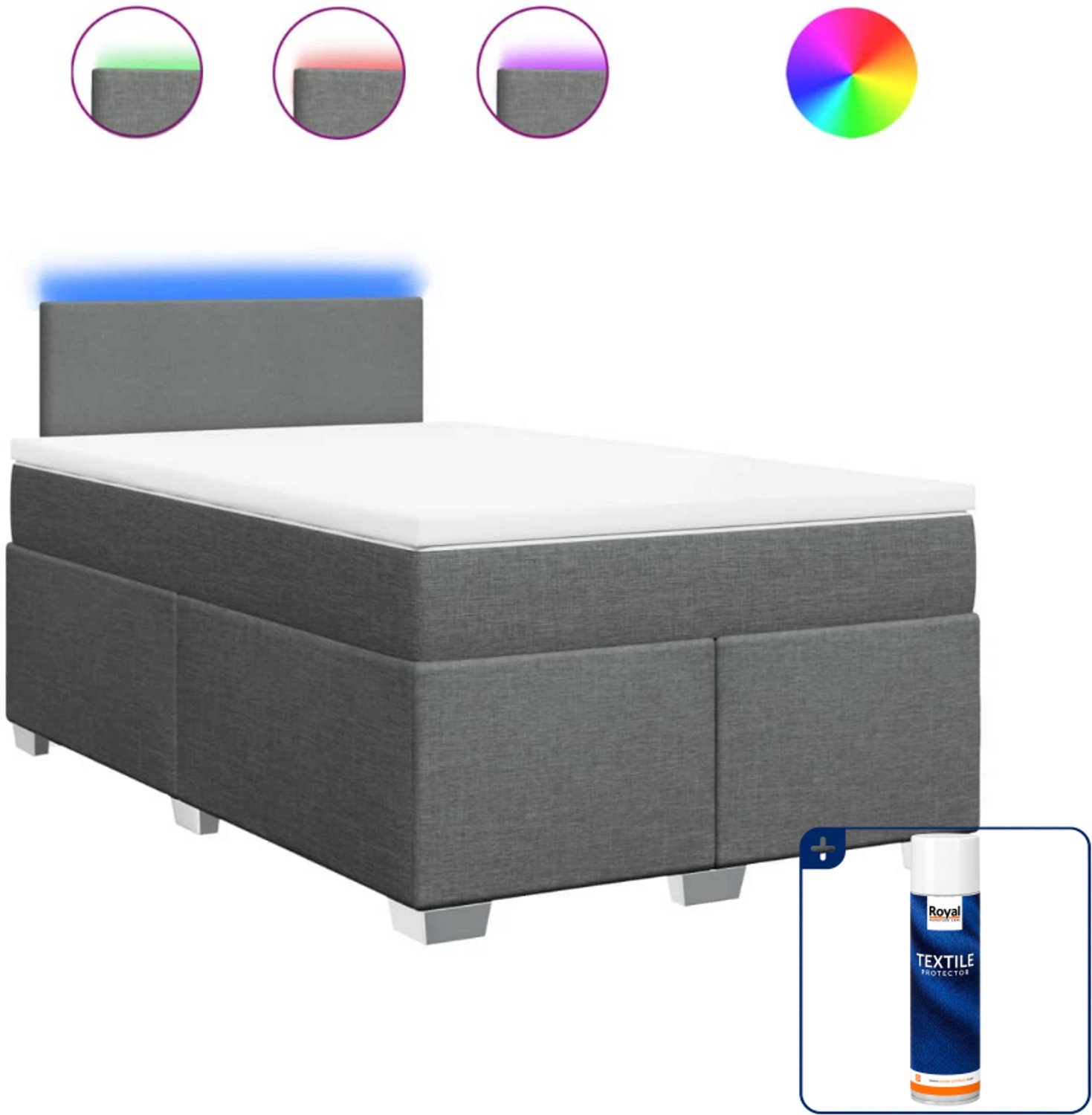 vidaXL boxspring met matras 120 x 190 cm - stof - donkergrijs - Inclusief textielbeschermer 500 ml