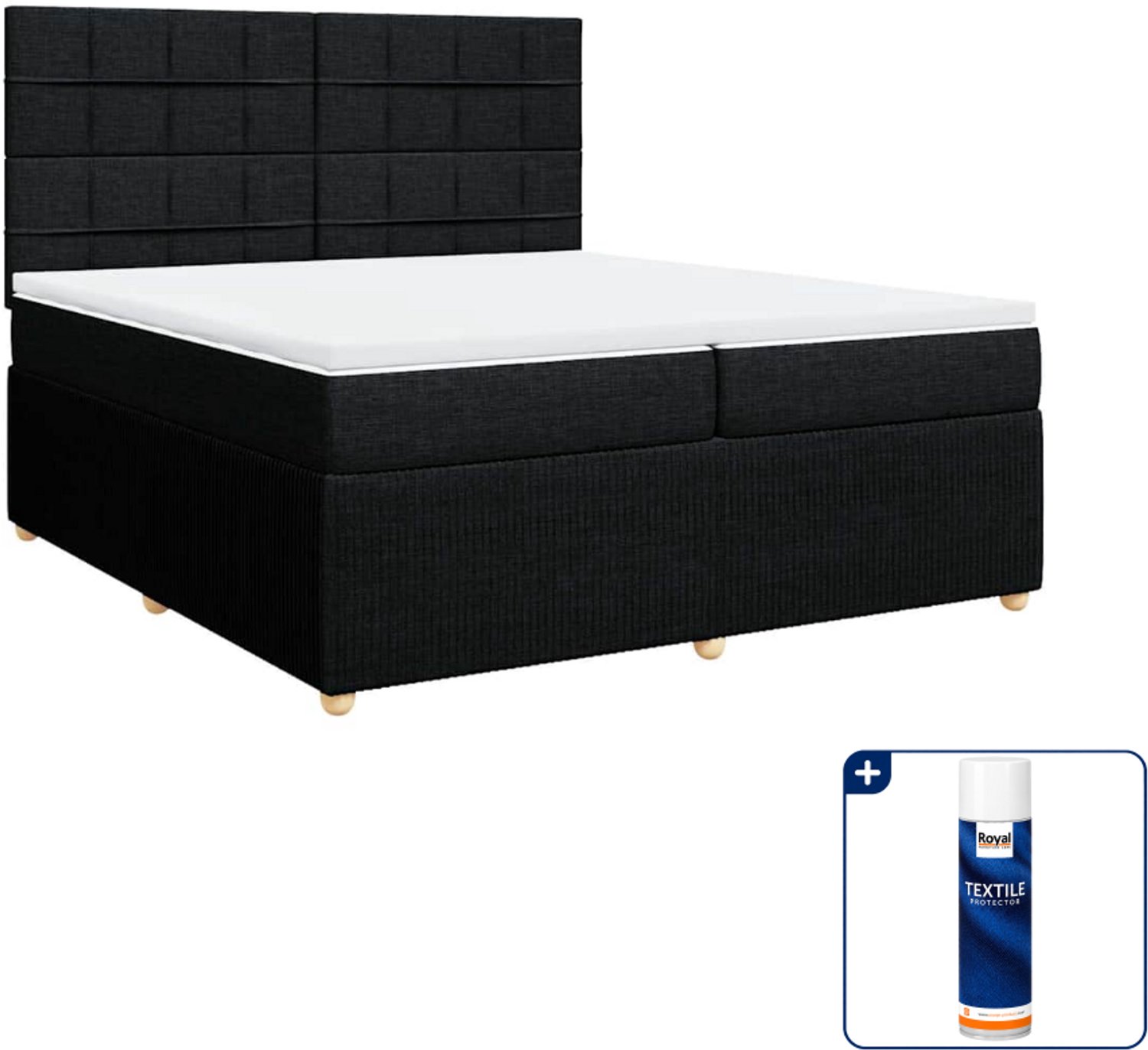 vidaXL Super kingsize boxspring met matras - 200 x 200 cm - zwart - Inclusief textielbeschermer 500 ml