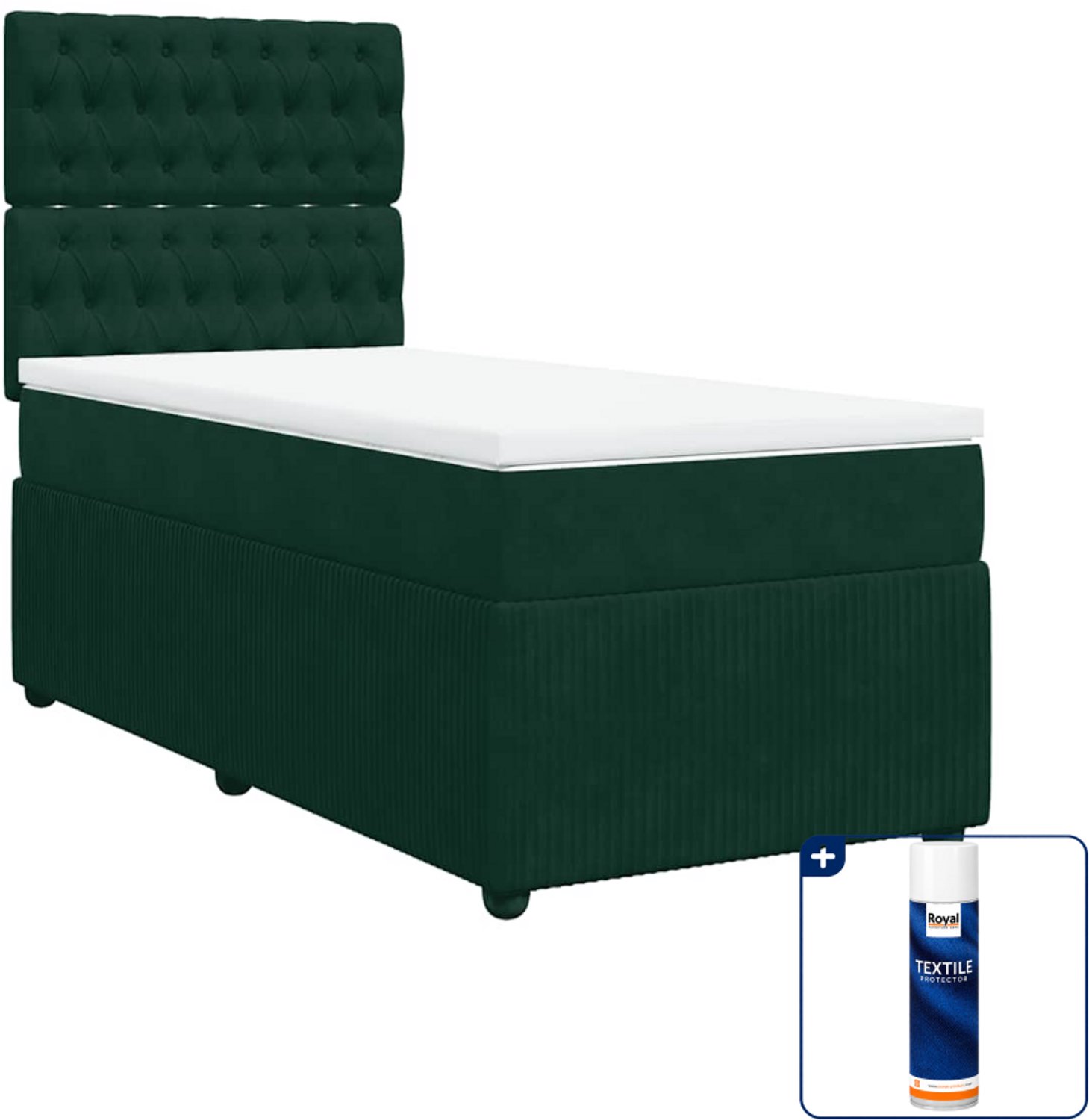 vidaXL boxspring met matras - 80 x 200 cm - fluweel - donkergroen - Inclusief textielbeschermer 500 ml