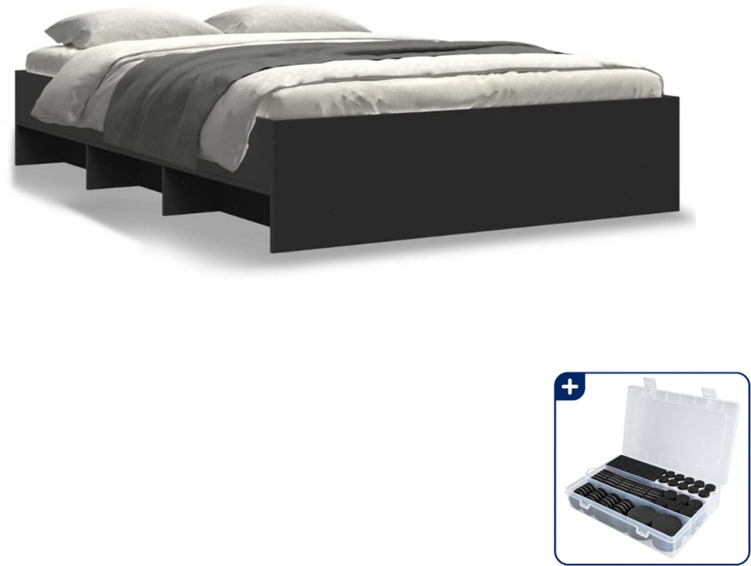 vidaXL bedframe - 135 x 190 cm - bewerkt hout - zwart - Inclusief antikrasvilt 177-delig Wit