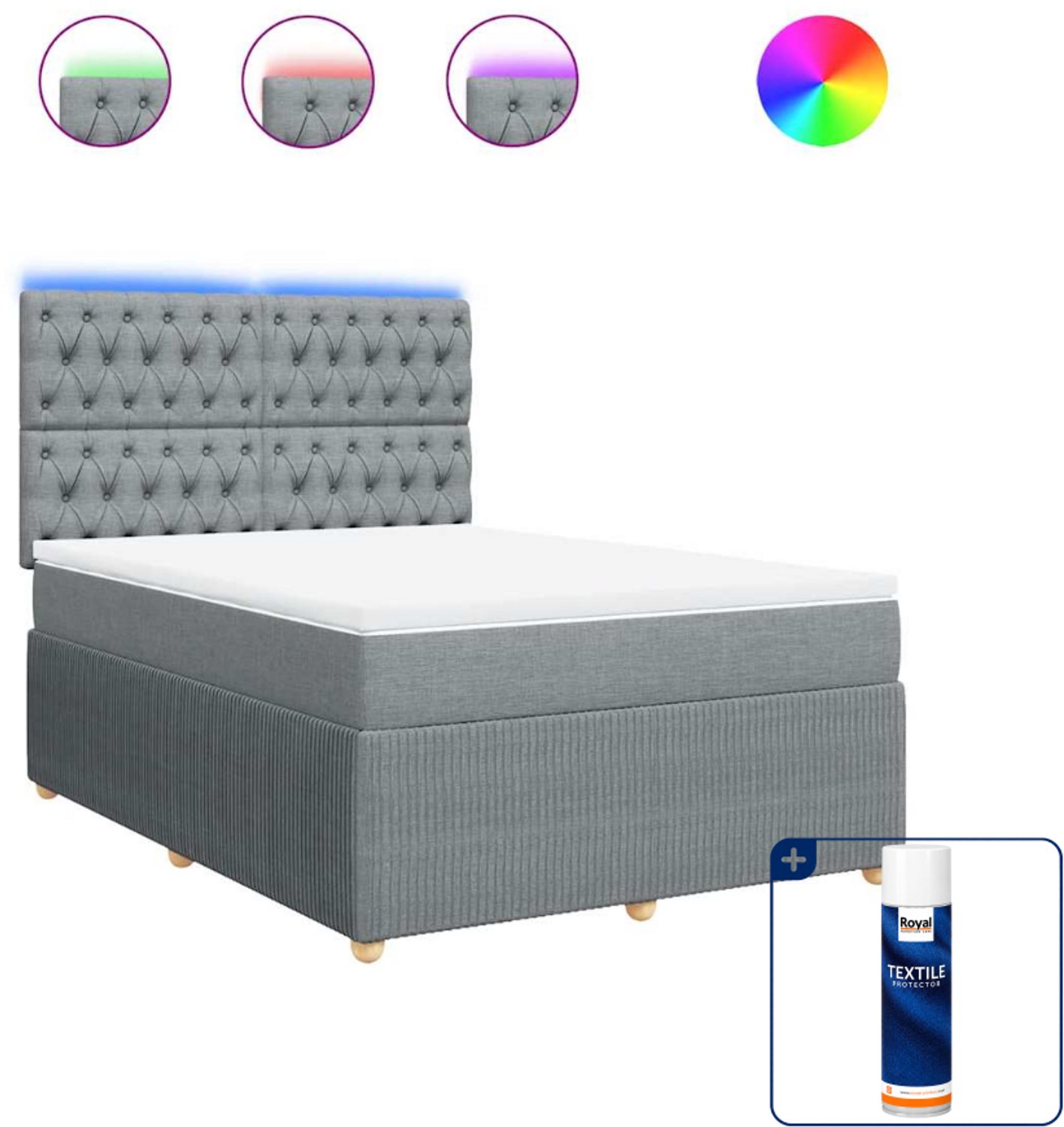 vidaXL Queensize boxspring met matras - 160 x 200 cm - lichtgrijs - Inclusief textielbeschermer 500 ml