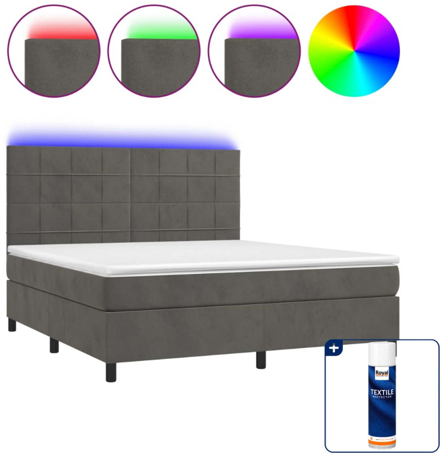 vidaXL boxspring met matras en LED - Queensize - donkergrijs - Inclusief textielbeschermer 500 ml