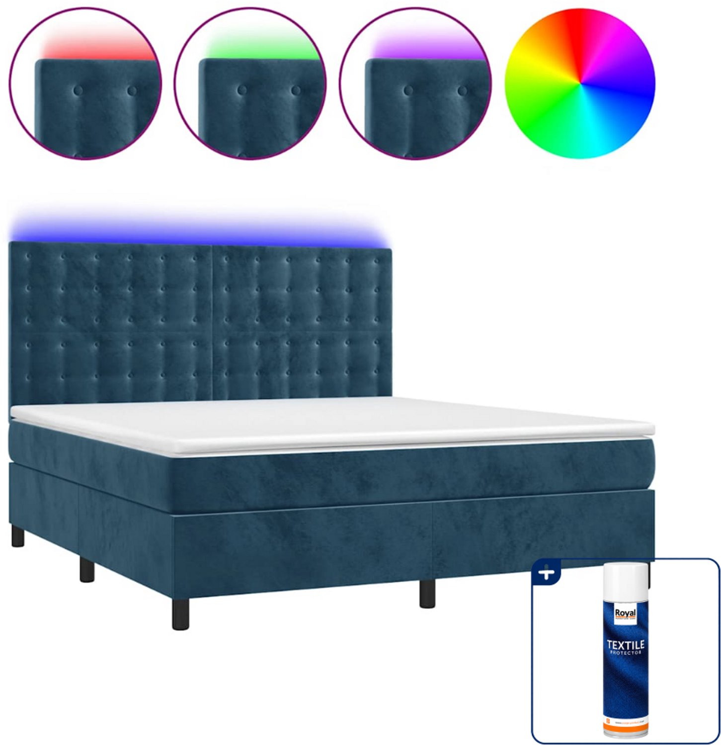 vidaXL Kingsize boxspring met matras en LED - 180x200 cm - donkerblauw - Inclusief textielbeschermer 500 ml