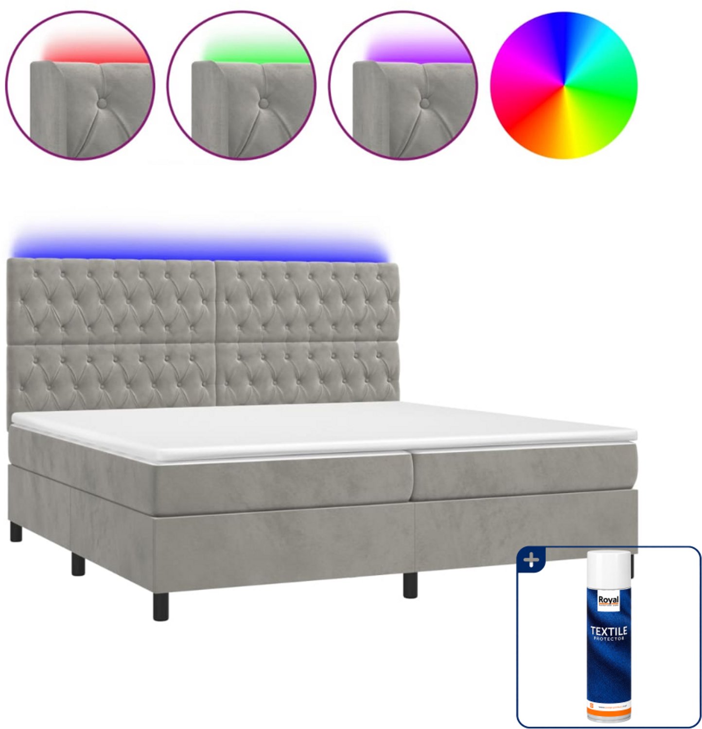 vidaXL boxspring met matras en LED - super kingsize - lichtgrijs - Inclusief textielbeschermer 500 ml