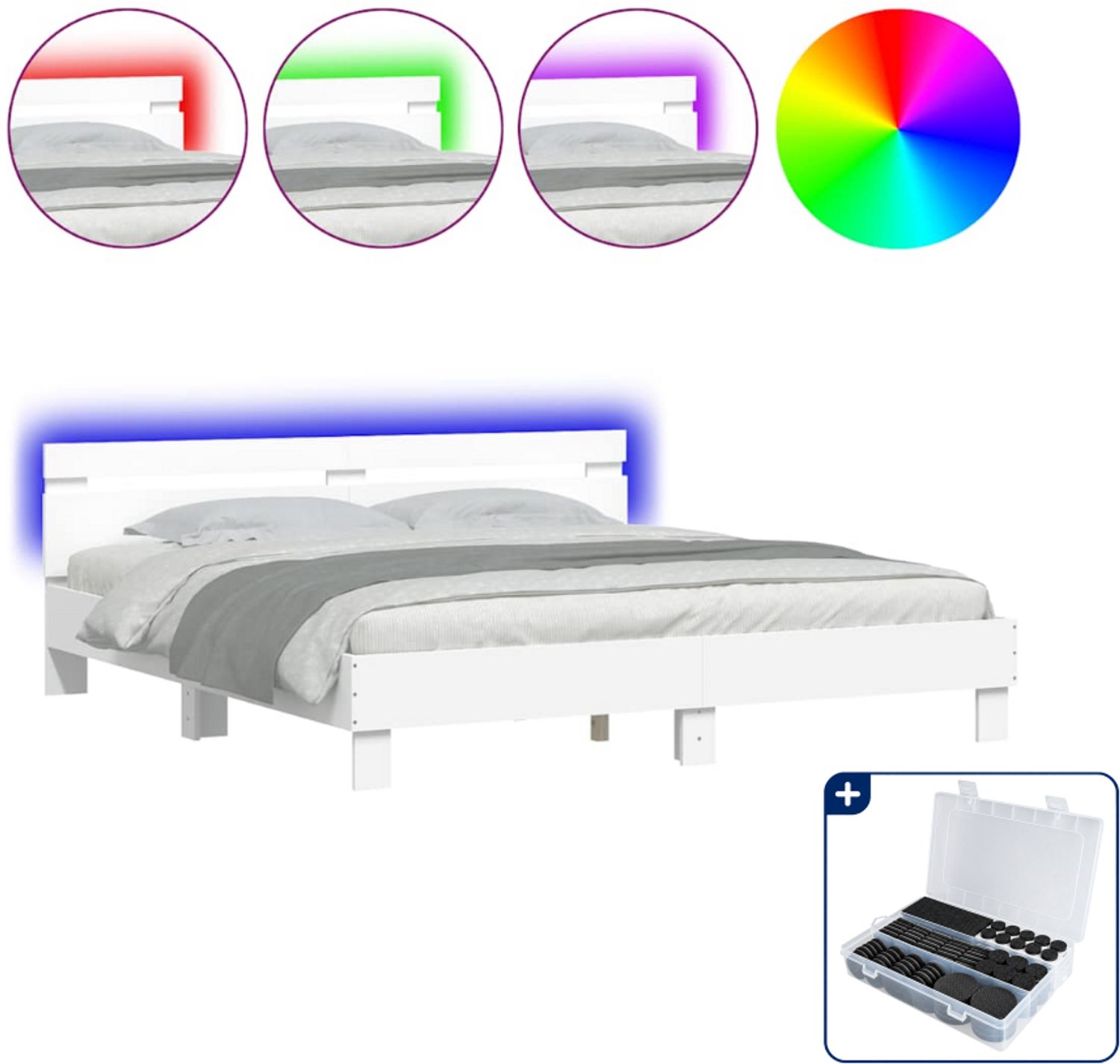 vidaXL bedframe met LED - Kingsize - 180 x 200 cm - wit - Inclusief antikrasvilt 177-delig Zwart