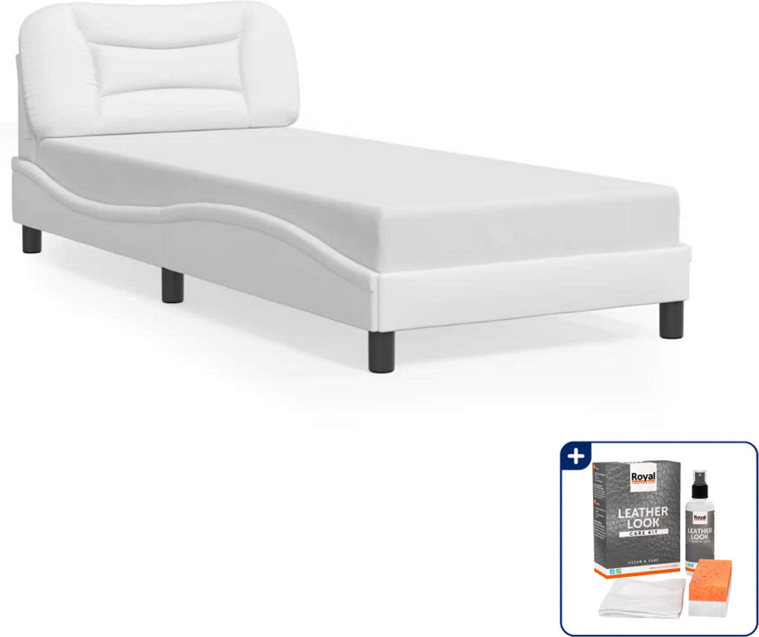 vidaXL Hvar bedframe - 90 x 200 cm - kunstleer - wit - Inclusief onderhoudsset voor kunstleer 150 ml