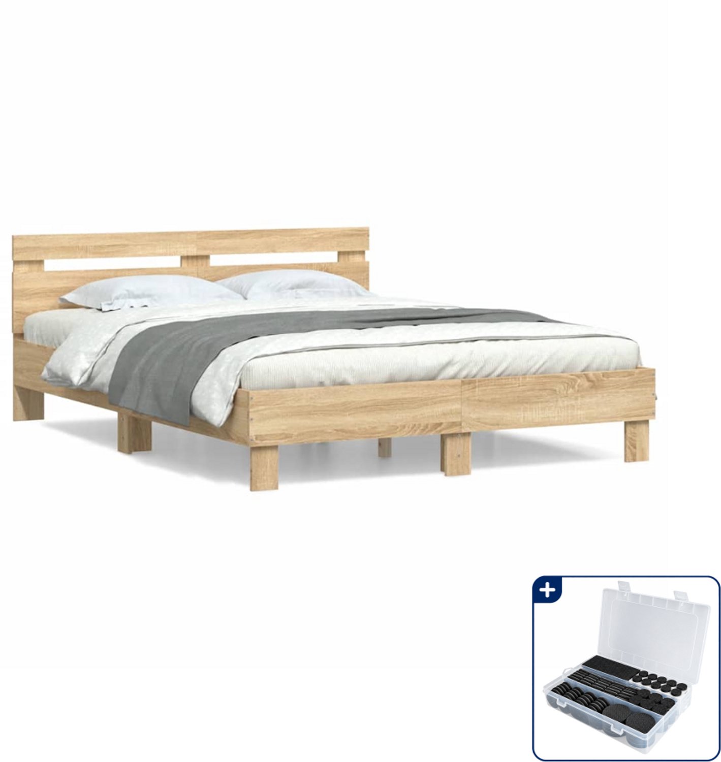 vidaXL bedframe - small double - 140 x 200 cm - sonoma eiken - Inclusief antikrasvilt 177-delig Zwart