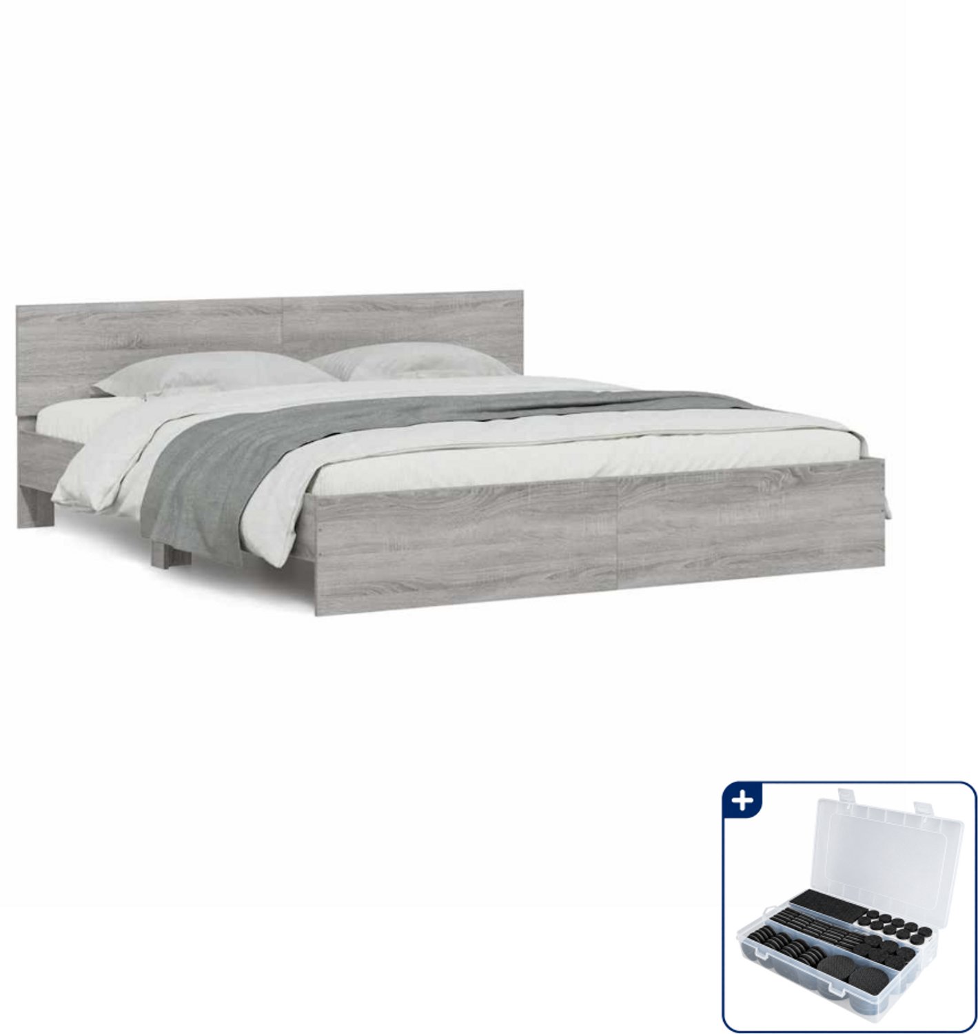 vidaXL Bedframe - Kingsize - 180 x 200 cm - grijs sonoma eiken - Inclusief antikrasvilt 177-delig Blauw