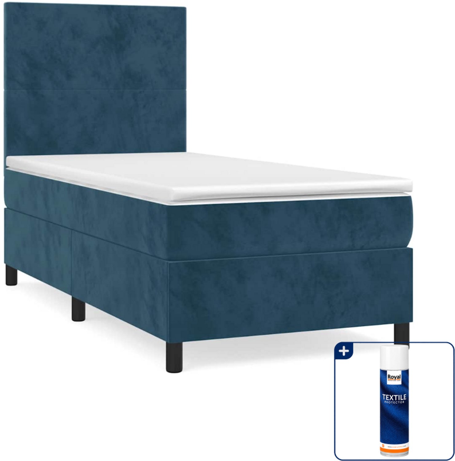 vidaXL boxspring met matras - 80 x 200 cm - fluweel - donkerblauw - Inclusief textielbeschermer 500 ml