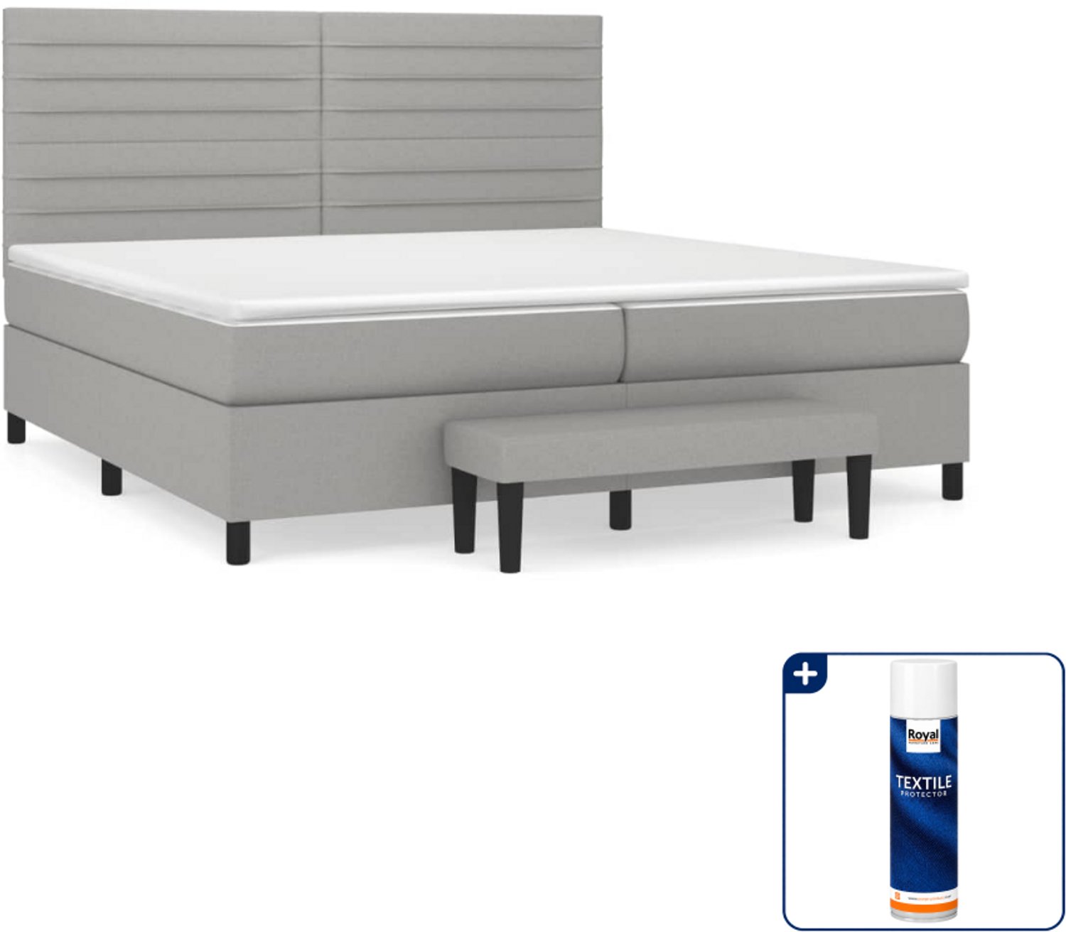 vidaXL boxspring met matras - 200 x 200 cm - stof - lichtgrijs - Inclusief textielbeschermer 500 ml