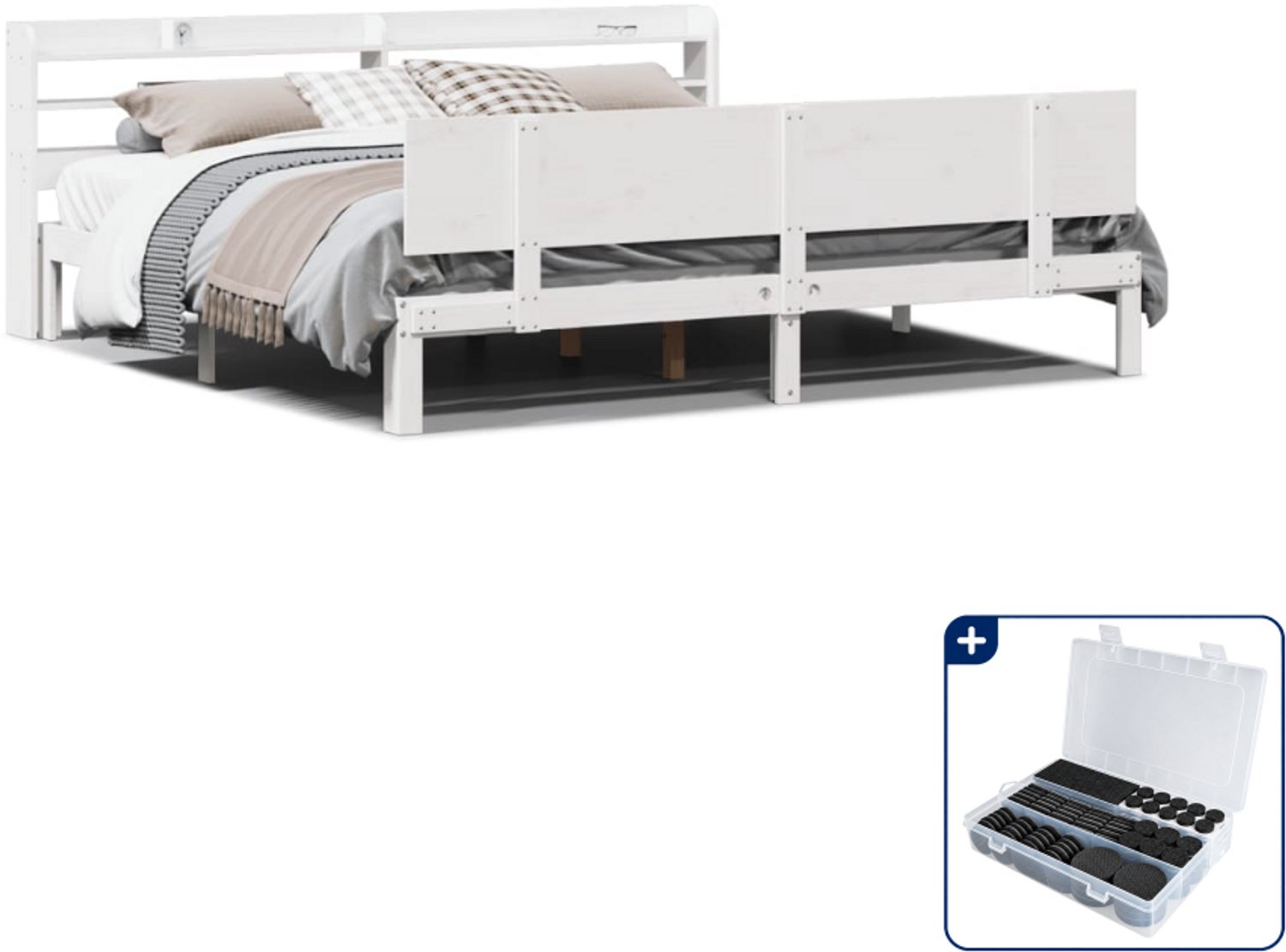 vidaXL bedframe - 200 x 200 cm - massief grenenhout - wit - Inclusief antikrasvilt 177-delig