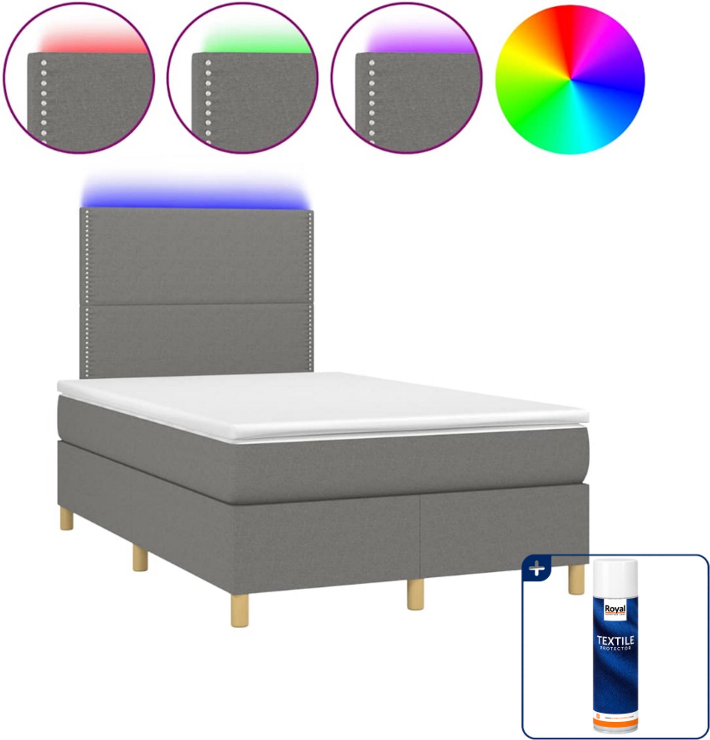 vidaXL boxspring met matras en LED - 120 x 190 cm - donkergrijs - Inclusief textielbeschermer 500 ml