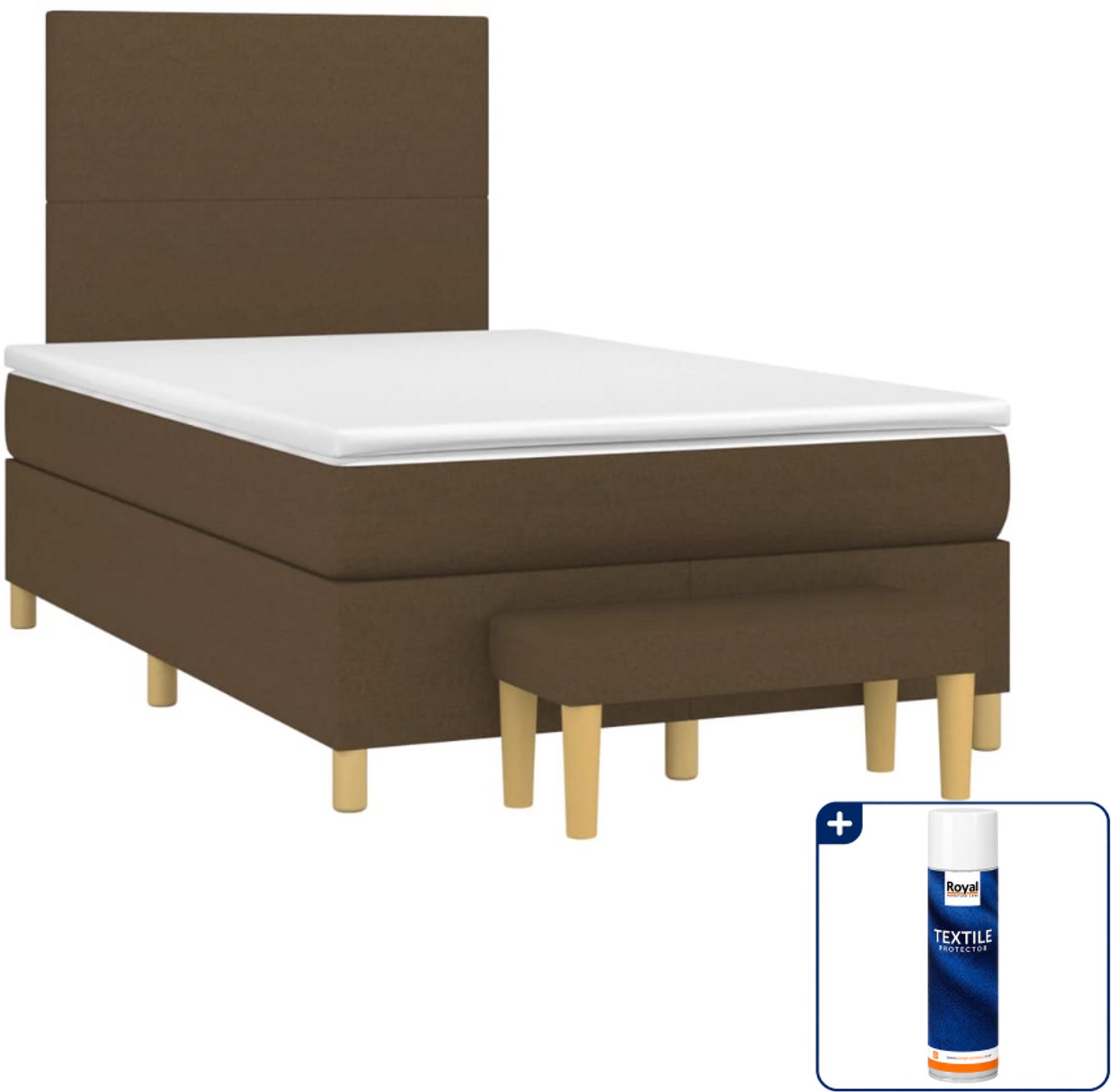 vidaXL boxspring met matras en bankje - 120 x 190 cm - donkerbruin - Inclusief textielbeschermer 500 ml