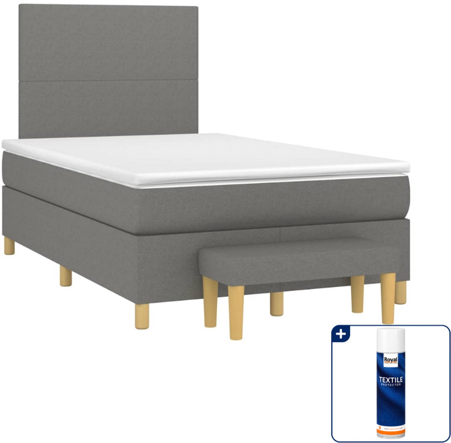 vidaXL boxspring met matras en bankje - 120 x 190 cm - donkergrijs - Inclusief textielbeschermer 500 ml