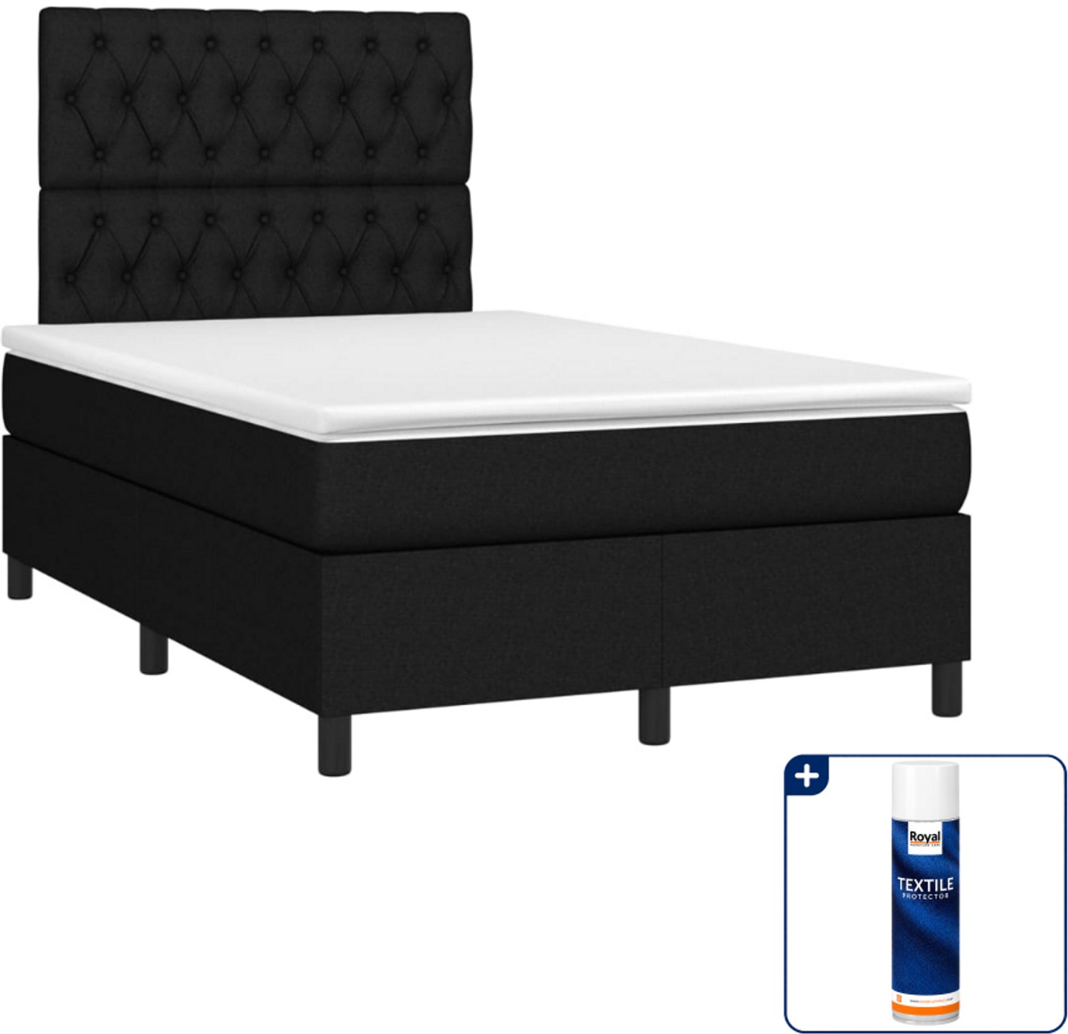 vidaXL boxspring met matras - 120 x 190 cm - zwart - Inclusief textielbeschermer 500 ml