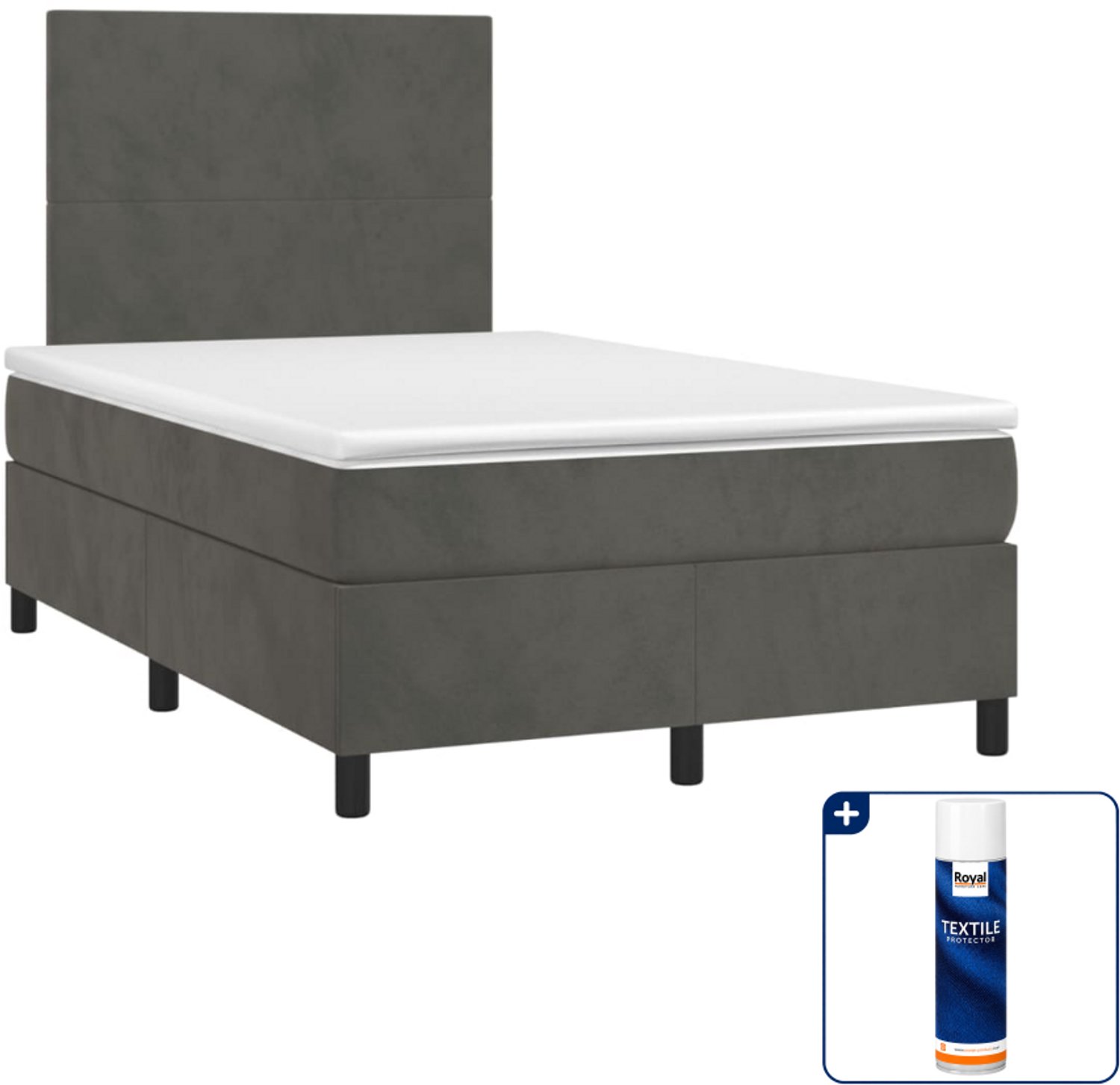 vidaXL boxspring met matras 120 x 190 cm - fluweel - donkergrijs - Inclusief textielbeschermer 500 ml