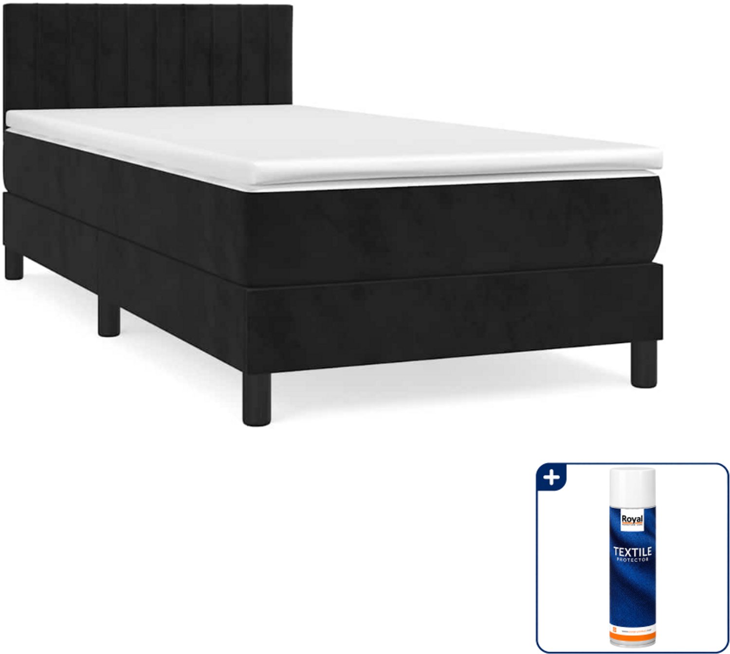 vidaXL boxspring met matras - 100 x 200 cm - fluweel - zwart - Inclusief textielbeschermer 500 ml