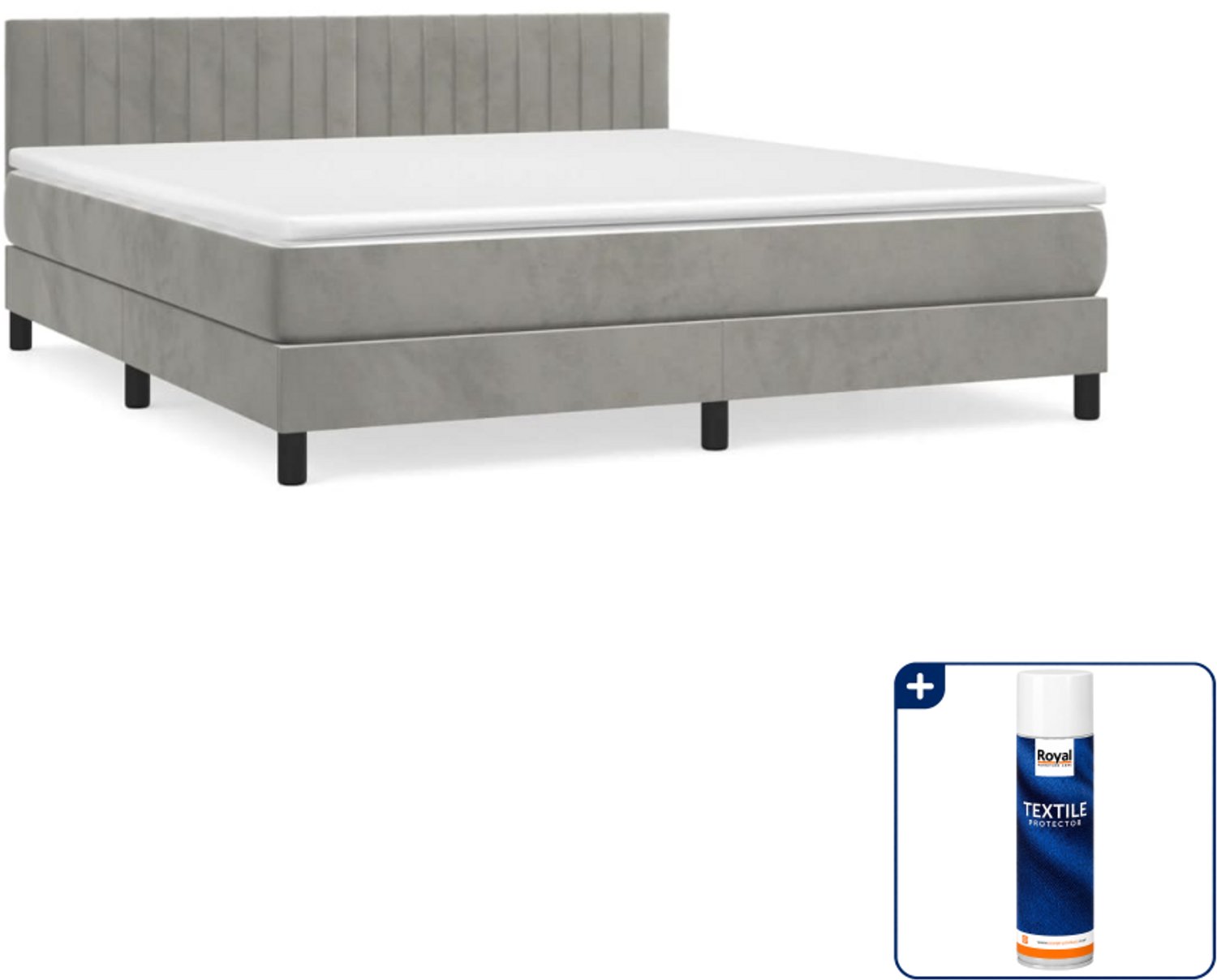 vidaXL Kingsize boxspring met matras - 180 x 200 cm - fluweel - lichtgrijs - Inclusief textielbeschermer 500 ml