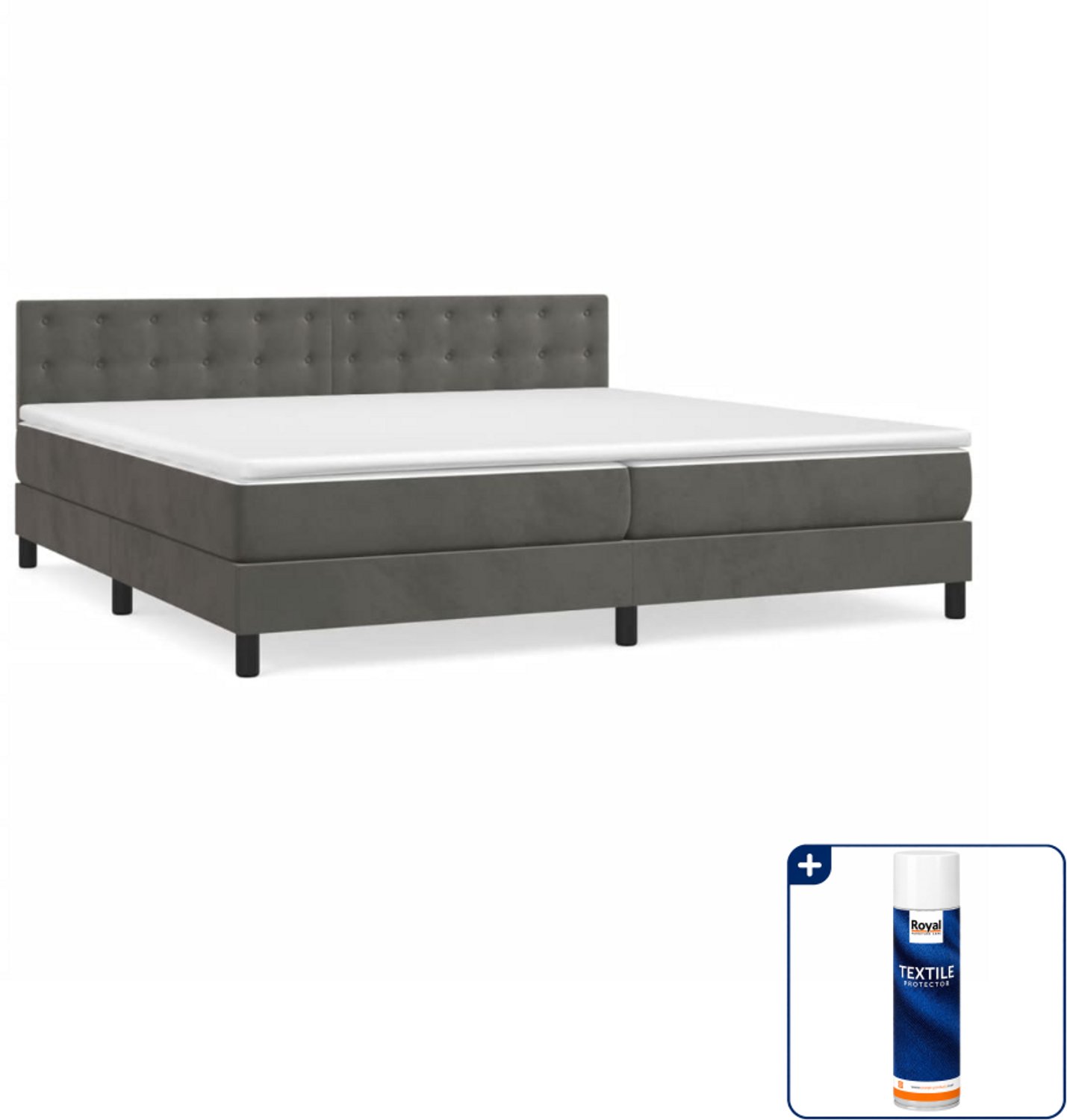 vidaXL boxspring met matras - super kingsize - 200 x 200 cm - fluweel - donkergrijs - Inclusief textielbeschermer 500 ml