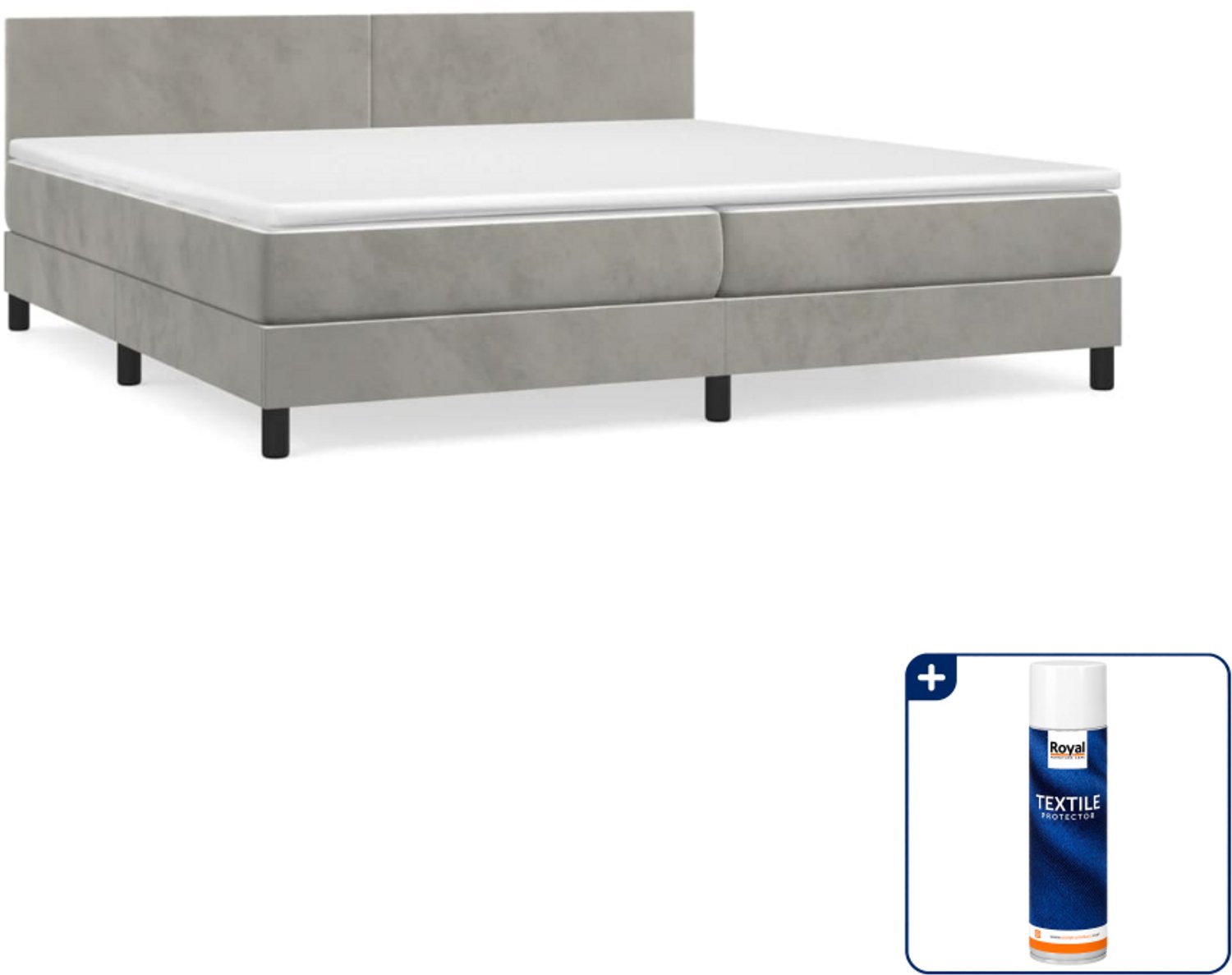 vidaXL Boxspring - Super kingsize - 200 x 200 cm - fluweel - lichtgrijs - Inclusief textielbeschermer 500 ml