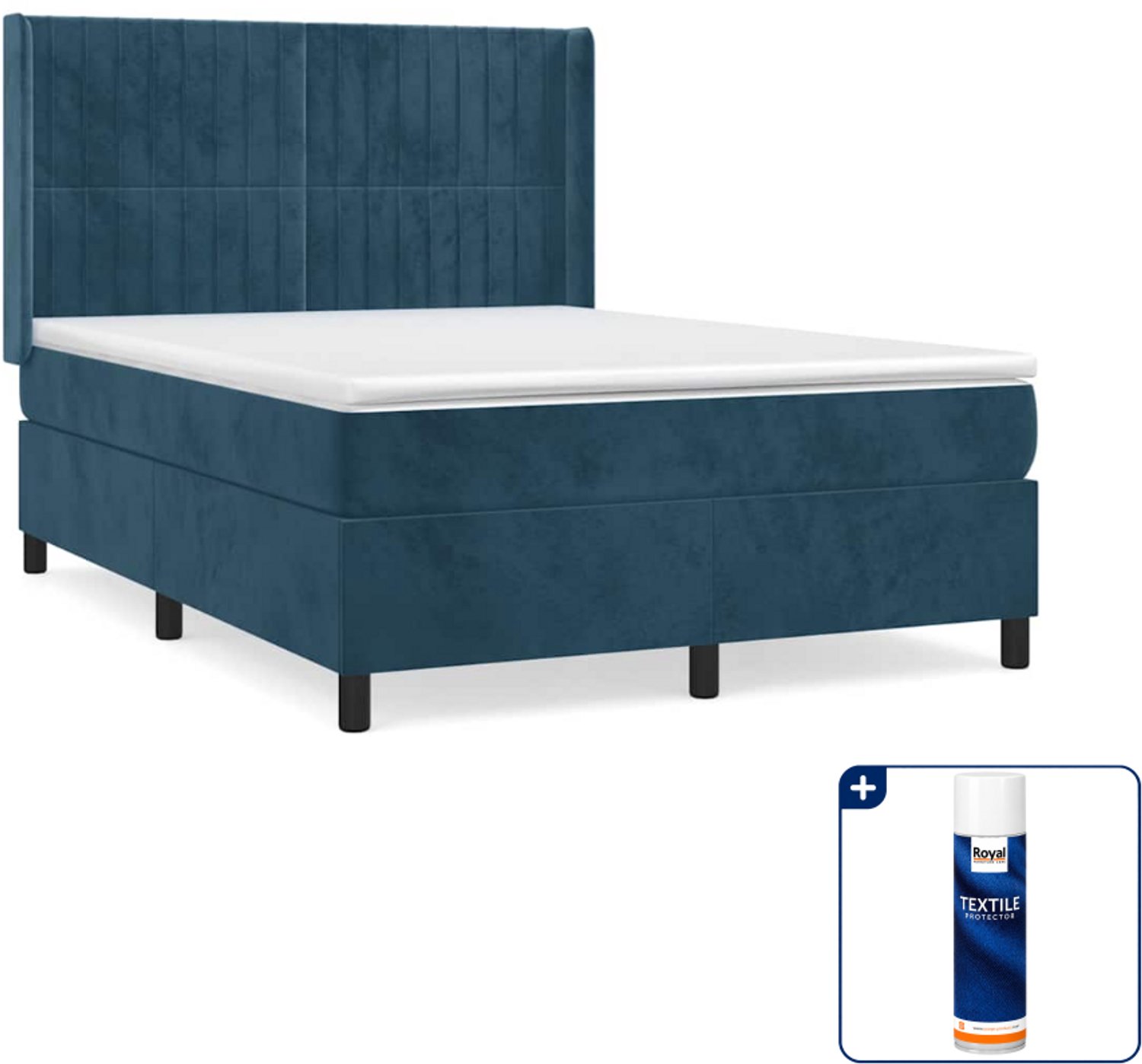 vidaXL boxspring - Small double - 140 x 200 cm - donkerblauw - Inclusief textielbeschermer 500 ml