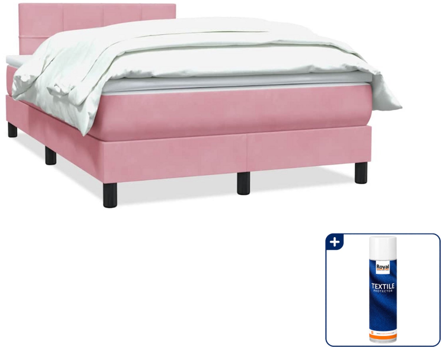 vidaXL boxspring met matras 120 x 220 cm - fluweel - roze - Inclusief textielbeschermer 500 ml