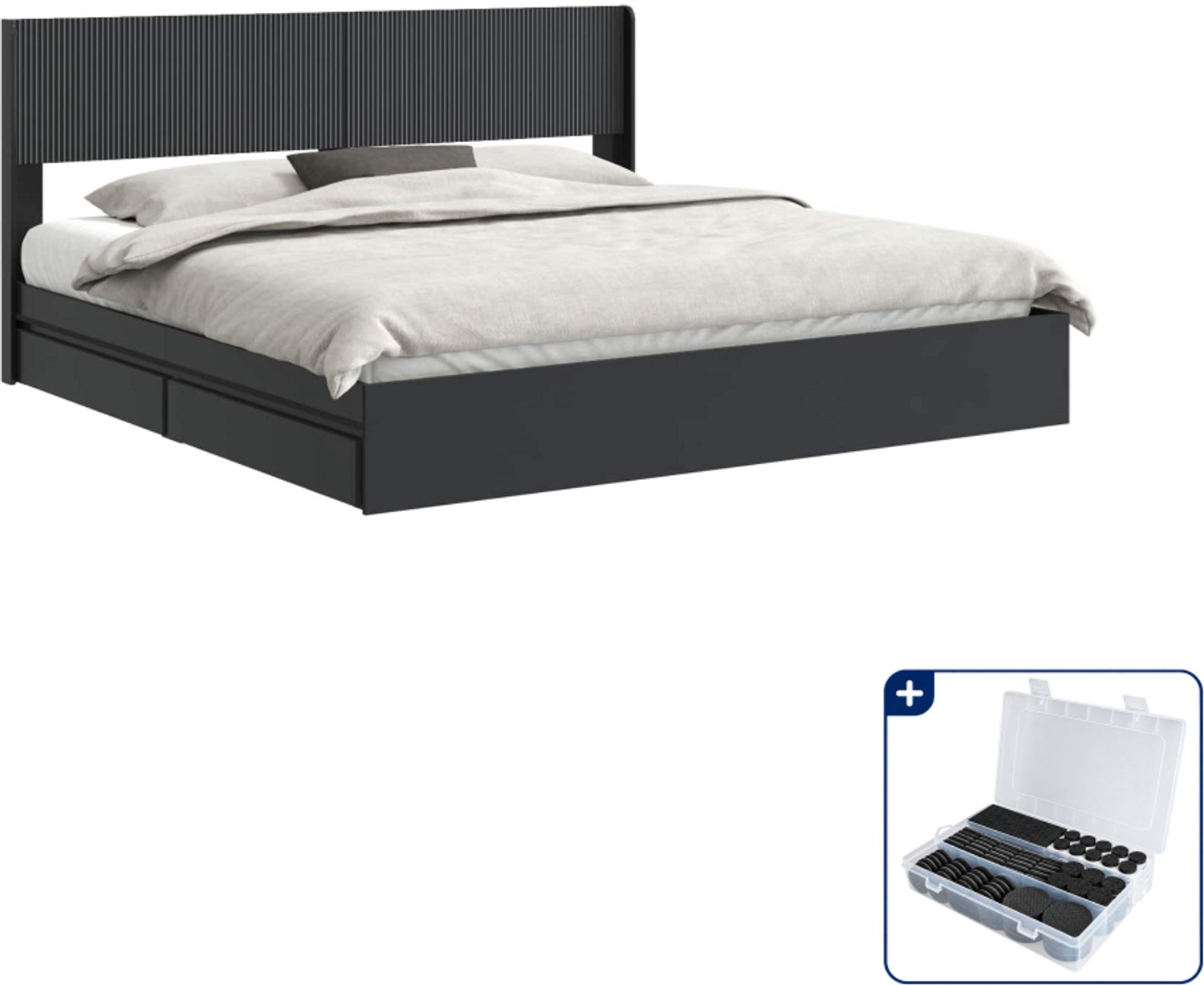 vidaXL Bedframe met opbergruimte en hoofdbord - 200 x 200 cm - Zwart - Inclusief antikrasvilt 177-delig