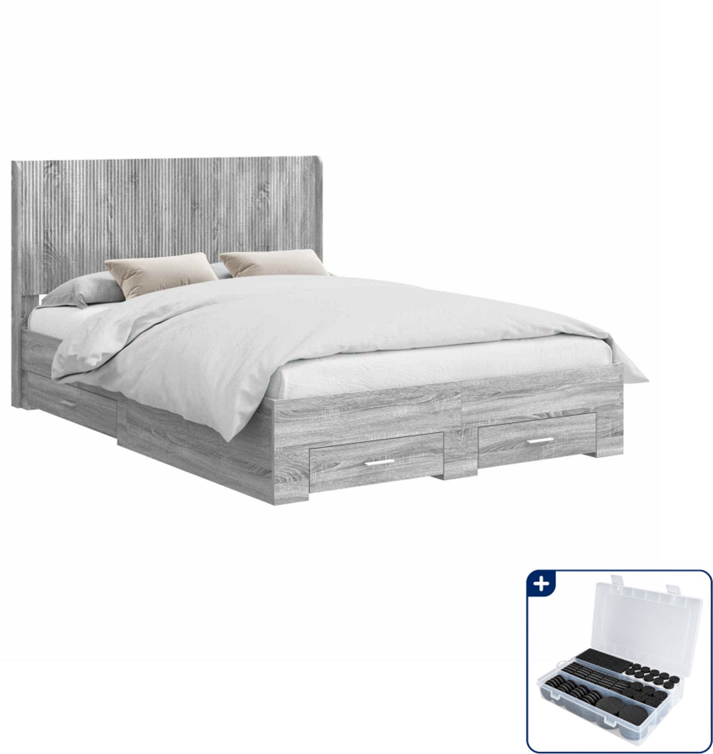 vidaXL bedframe met opbergruimte - 120 x 200 cm - grijs sonoma - Inclusief antikrasvilt 177-delig
