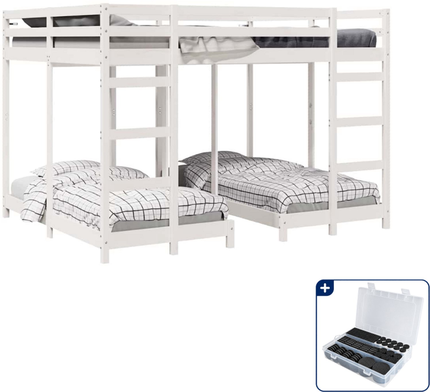 vidaXL stapelbed 160 x 200 cm - massief grenenhout - wit - Inclusief antikrasvilt 177-delig