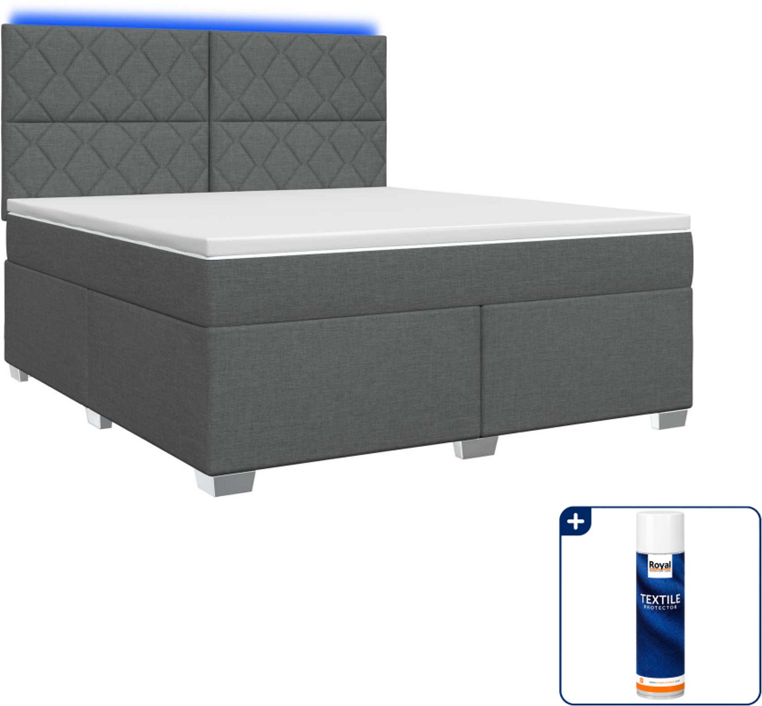 vidaXL queensize boxspringbed met matras - 160 x 200 cm - donkergrijs - Inclusief textielbeschermer 500 ml Donker Grijn