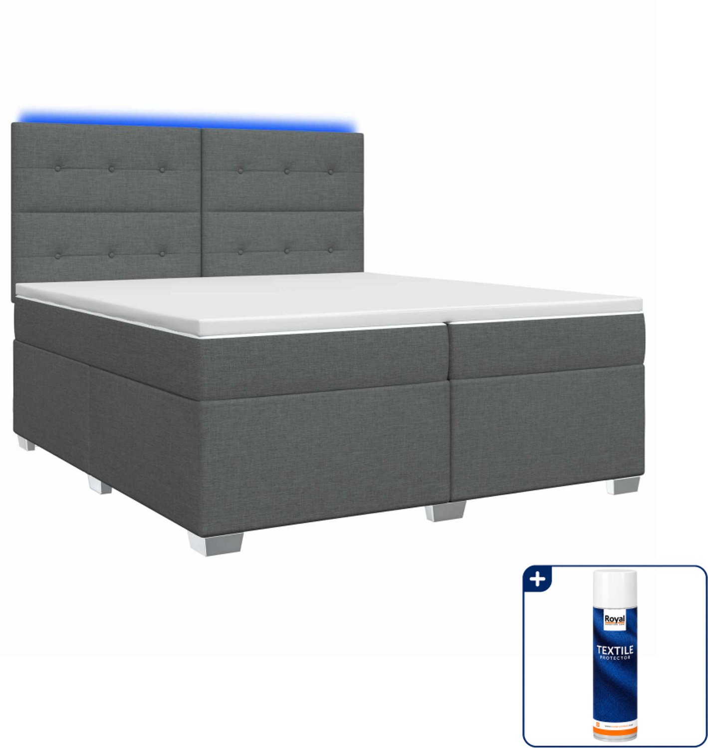 vidaXL boxspringbed met matras - 200 x 200 cm - donkergrijs - Inclusief textielbeschermer 500 ml Donker Grijn