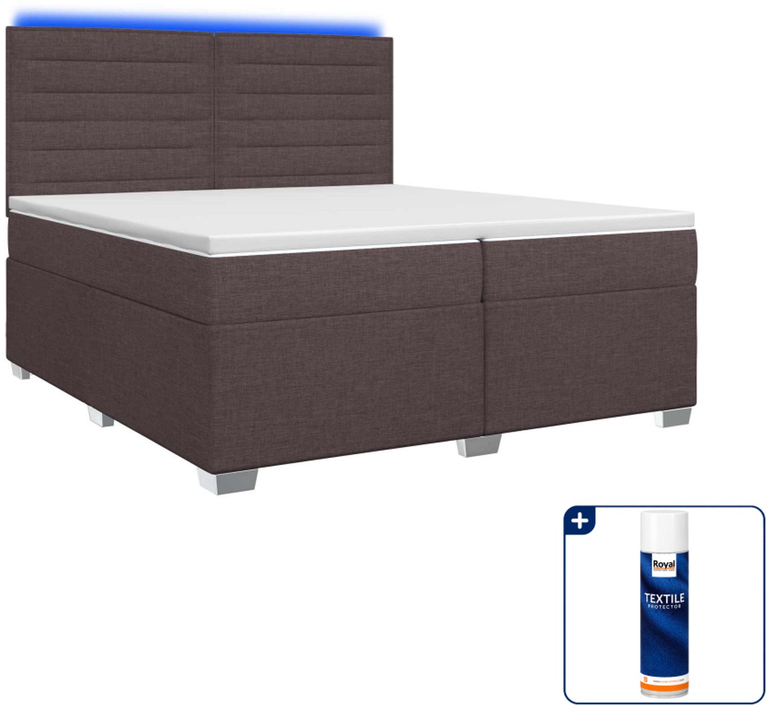 vidaXL boxspringbed met matras 200 x 200 cm - stof - donkerbruin - Inclusief textielbeschermer 500 ml