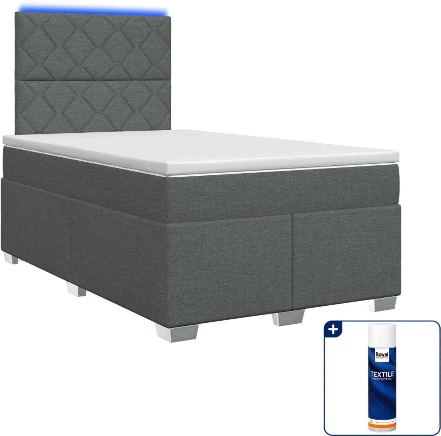 vidaXL boxspringbed met matras - 120 x 190 cm - donkergrijs - Inclusief textielbeschermer 500 ml Donker Grijn