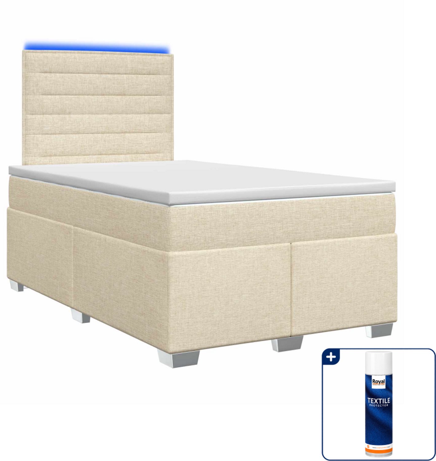 vidaXL boxspringbed met matras 120 x 200 cm - crèmekleurig - Inclusief textielbeschermer 500 ml