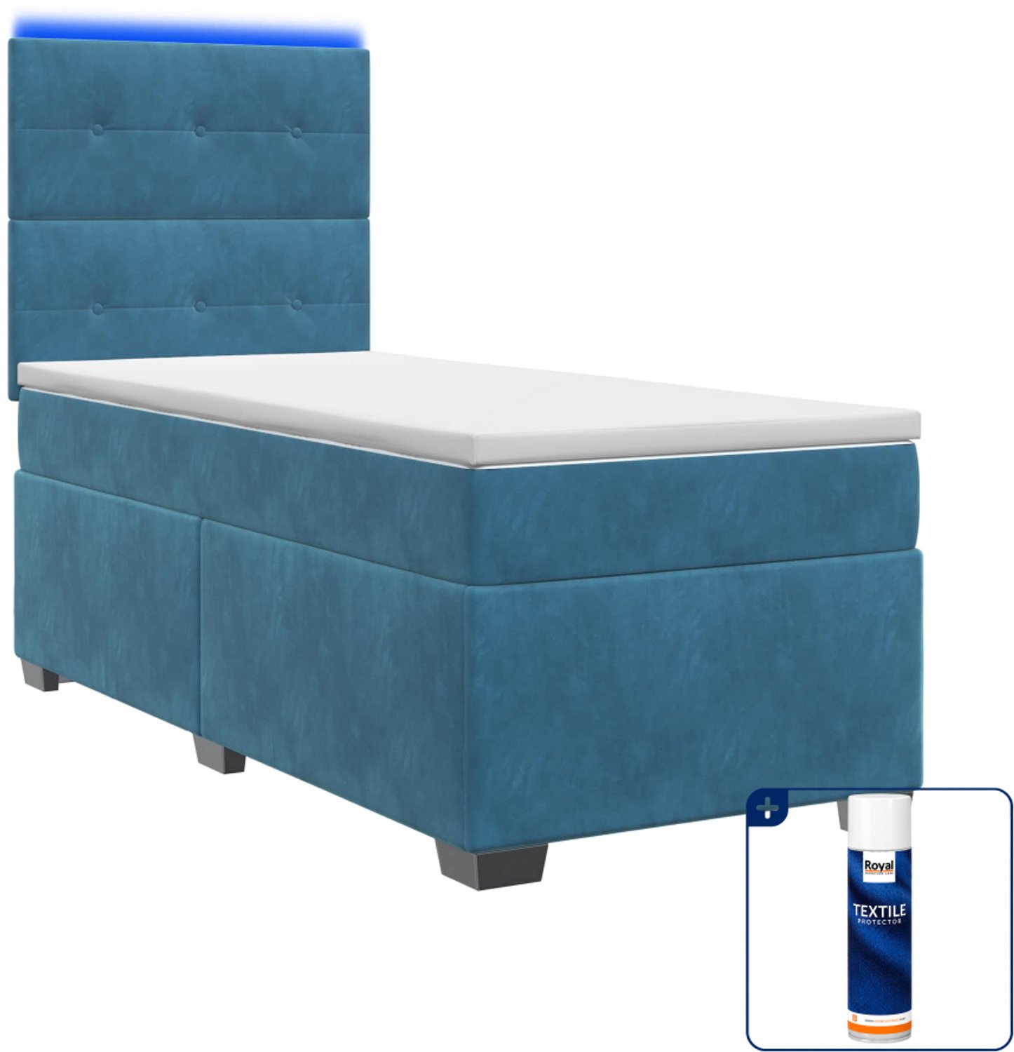 vidaXL boxspringbed - 90 x 190 cm - fluweel - blauw - Inclusief textielbeschermer 500 ml
