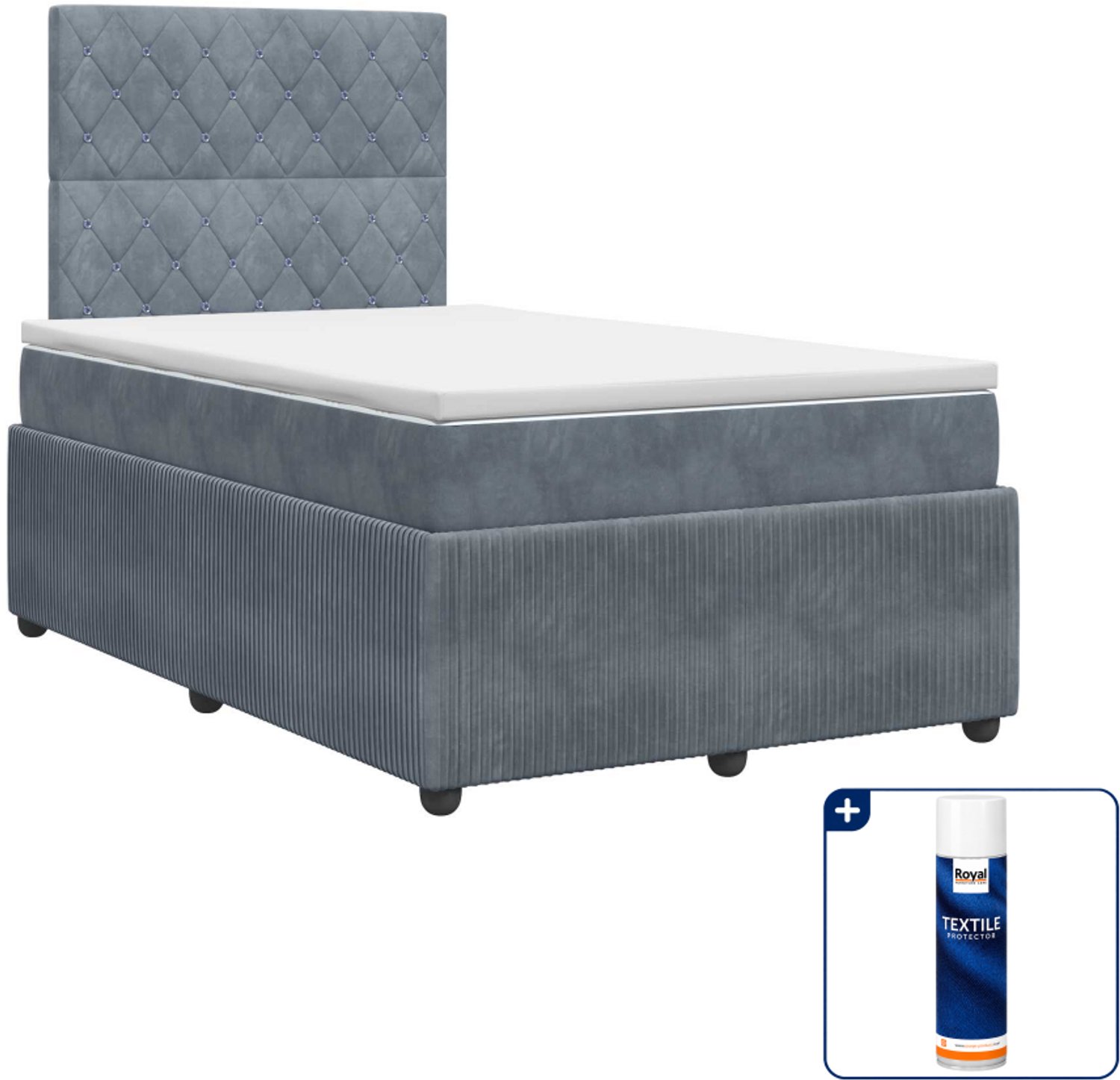 vidaXL boxspringbed met matras - 120 x 200 cm - fluweel - donkergrijs - Inclusief textielbeschermer 500 ml Donker Grijn