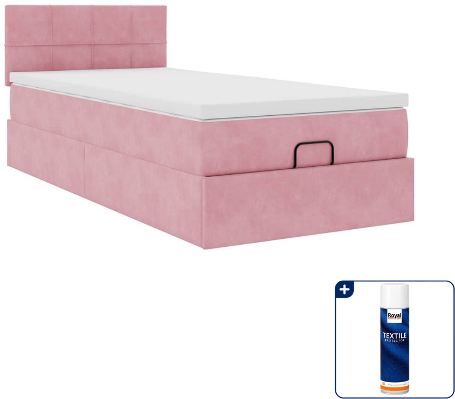 vidaXL Ottoman bed met matras 100 x 200 cm - fluweel - roze - Inclusief textielbeschermer 500 ml Grijs