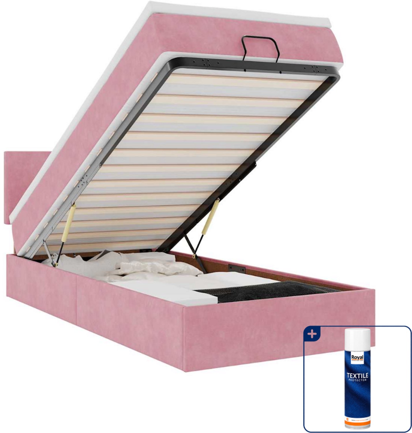 vidaXL ottoman bed met matras - 90 x 190 cm - fluweel - roze - Inclusief textielbeschermer 500 ml Blauw