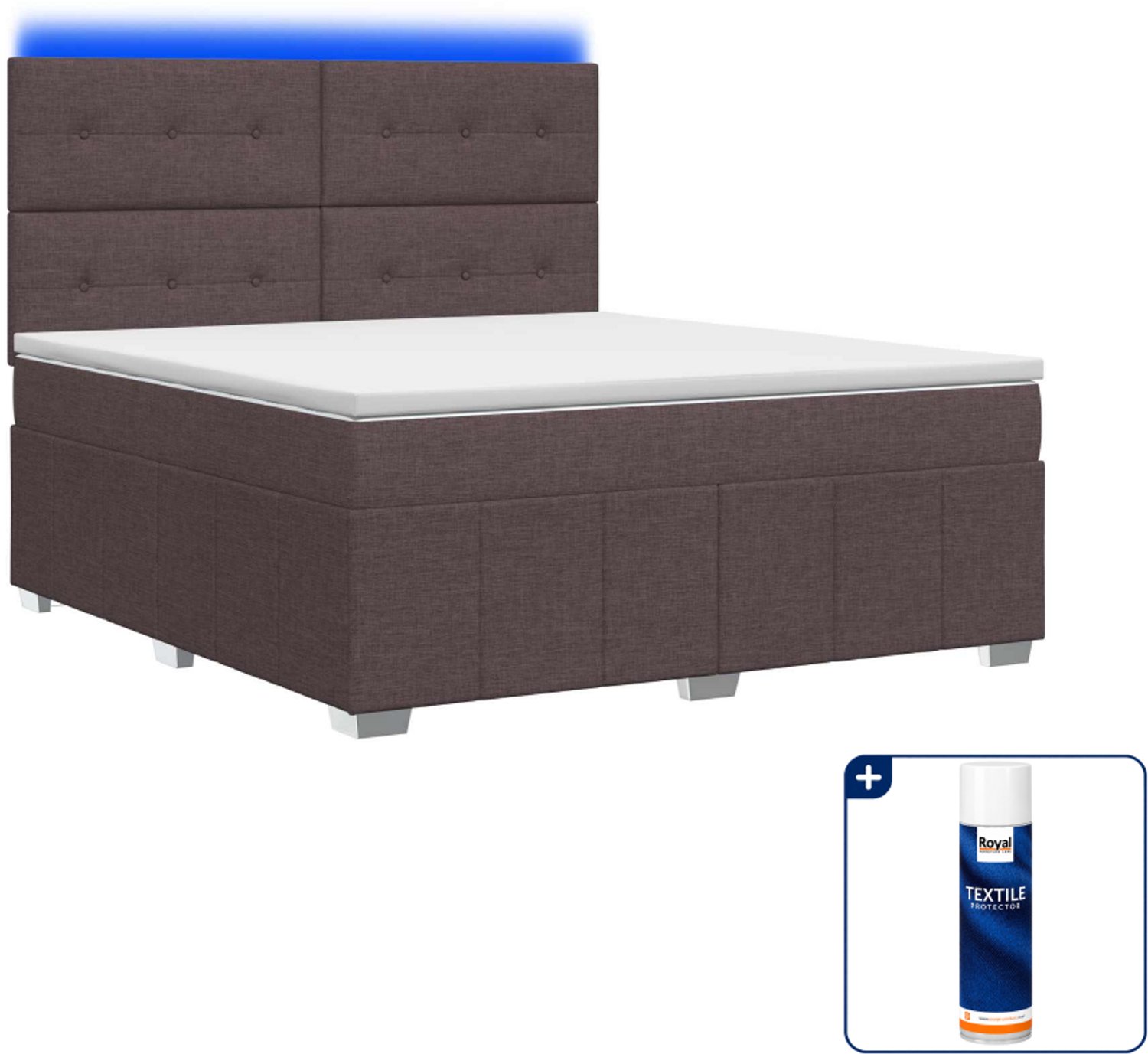vidaXL boxspring met matras - Small double - 140 x 200 cm - donkerbruin - Inclusief textielbeschermer 500 ml