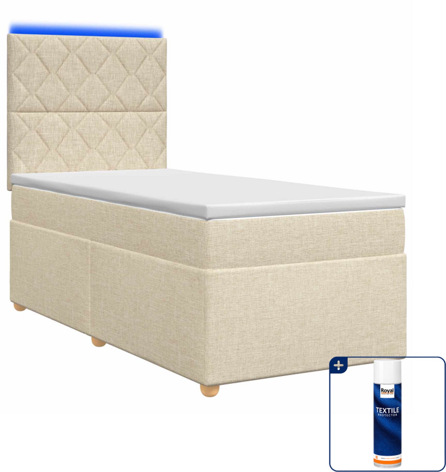 vidaXL boxspringbed met matras - 100 x 200 cm - stof - crèmekleurig - Inclusief textielbeschermer 500 ml