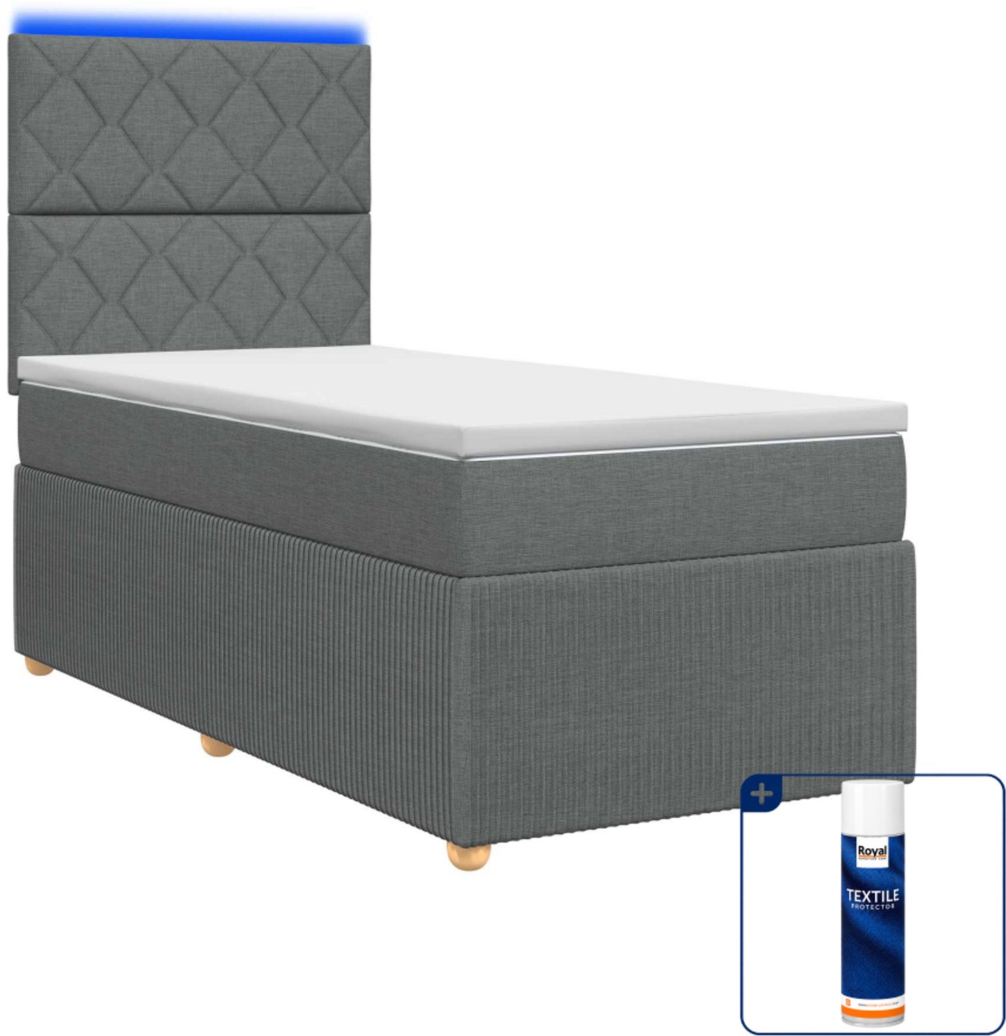 vidaXL LED boxspring bed met matras - 90 x 190 cm - donkergrijs - Inclusief textielbeschermer 500 ml Donker Grijn
